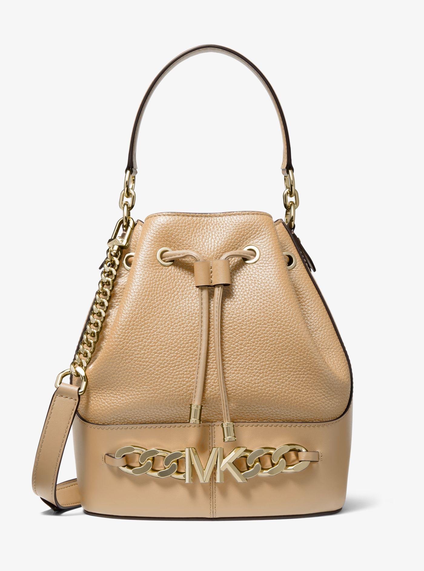 Michael Kors Devon Medium Pebbled Leather Bucket Bag in Natural | Lyst