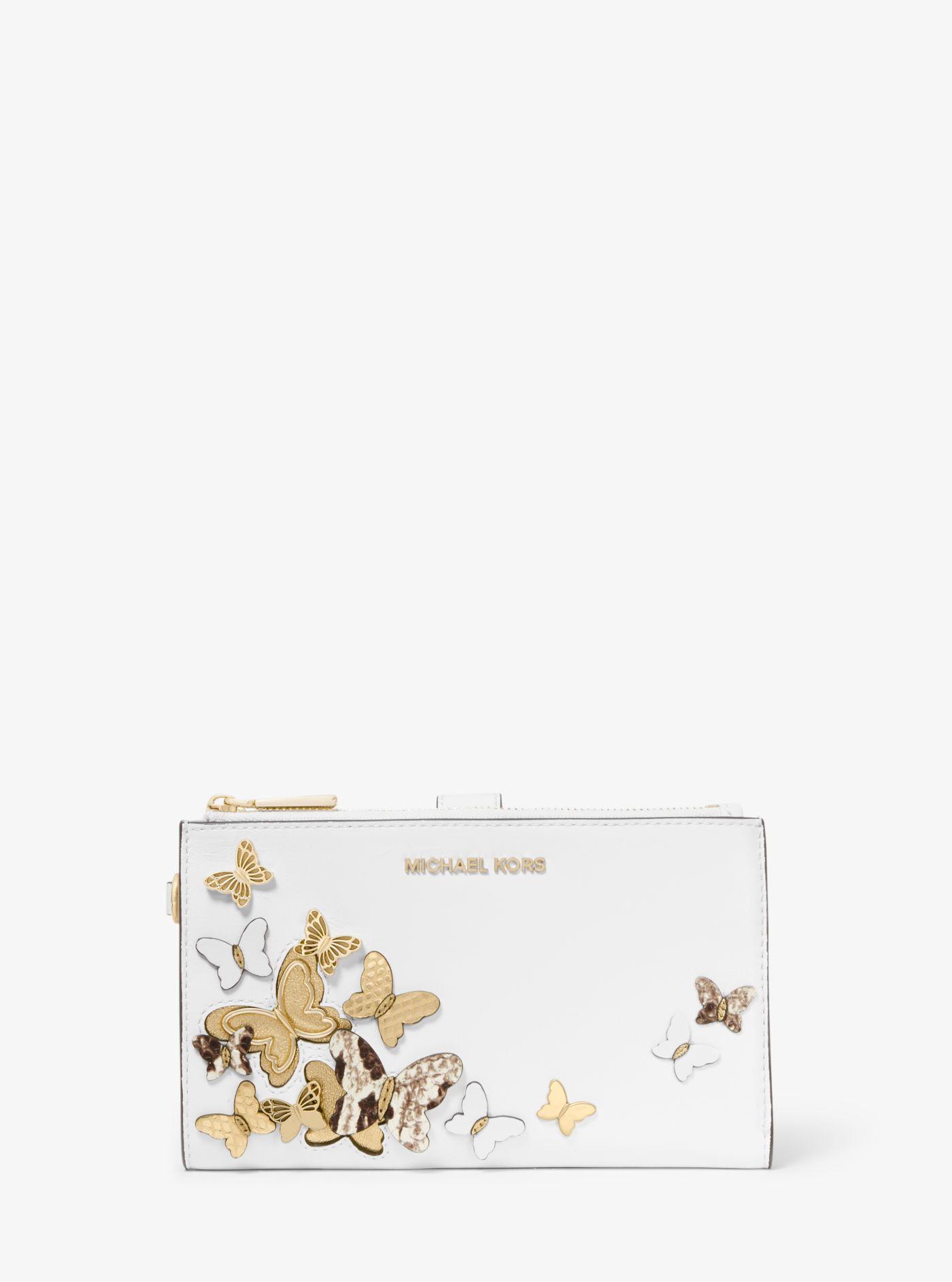 adele butterfly embellished leather smartphone wallet
