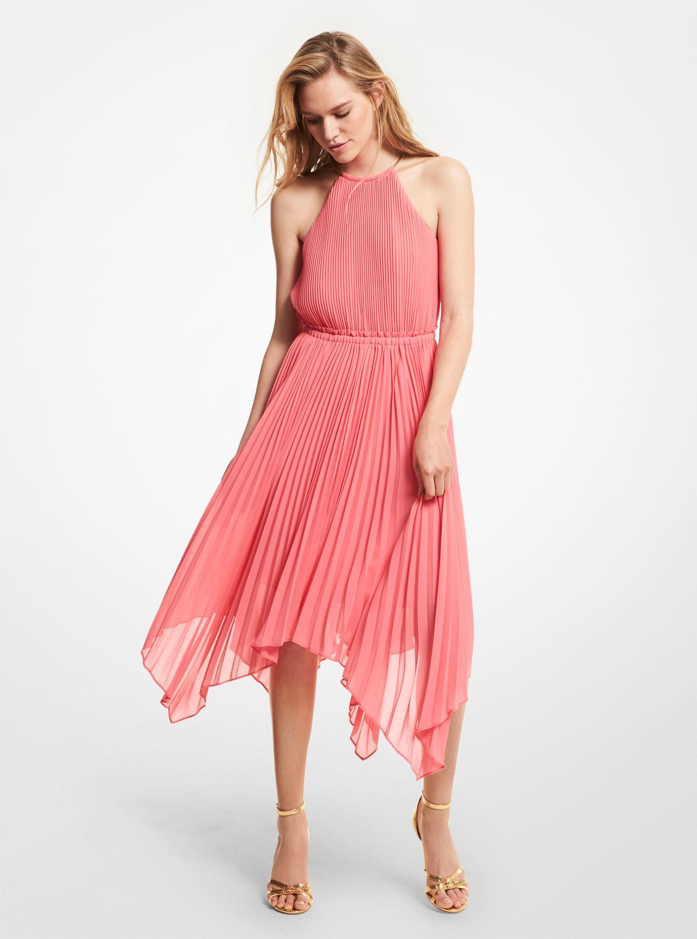 Michael Kors Synthetic Pleated Georgette Halter Dress in Blush 