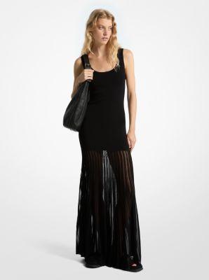 【関税&送料込】Michael By Michael Kors Black Stretch Viscos MICHAEL Michael Kors Mk Stretch Viscose Blend Sheer Maxi