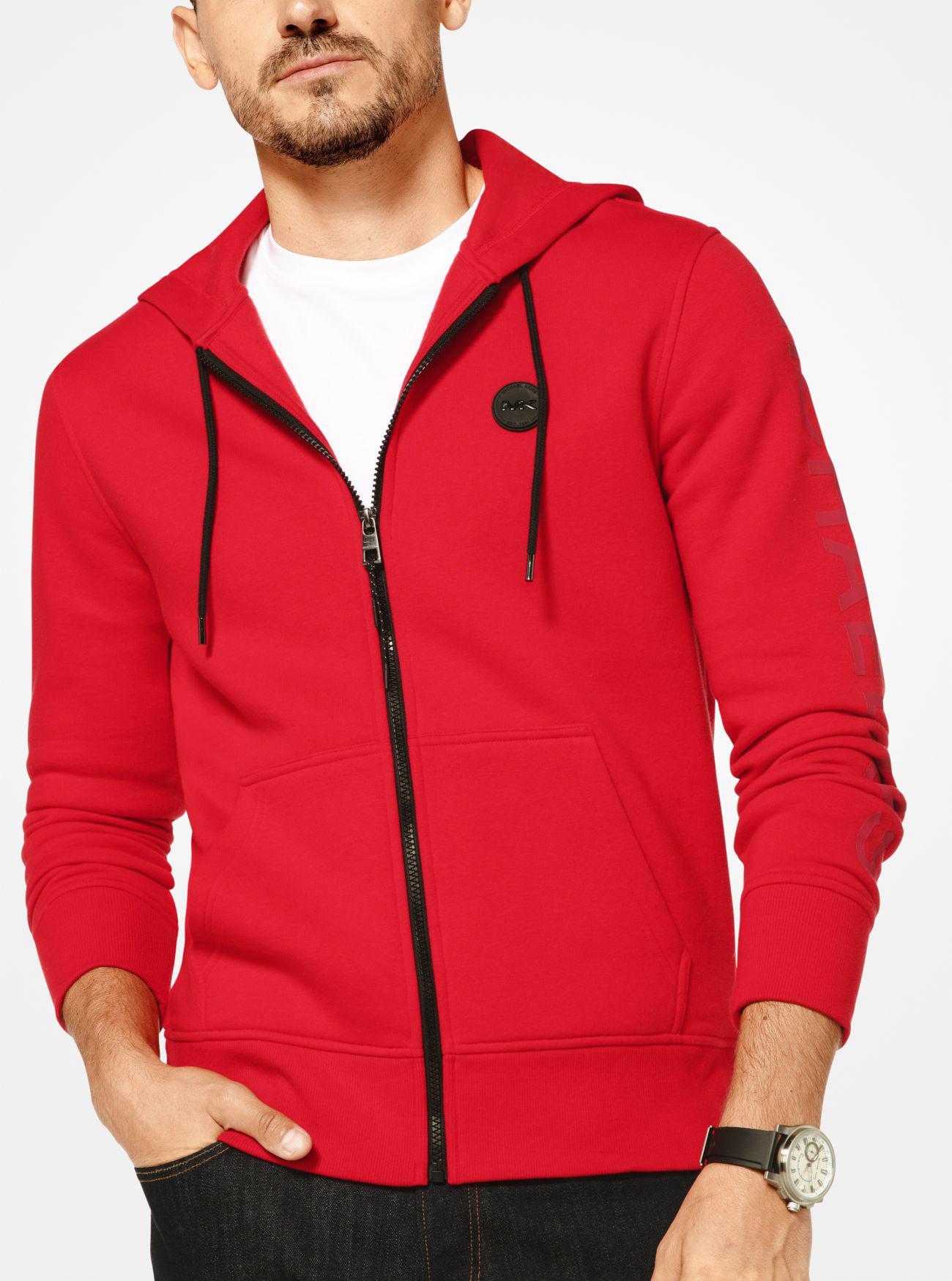 Michael Kors Logo Fleece Zip-up Hoodie in Red for Men | Lyst