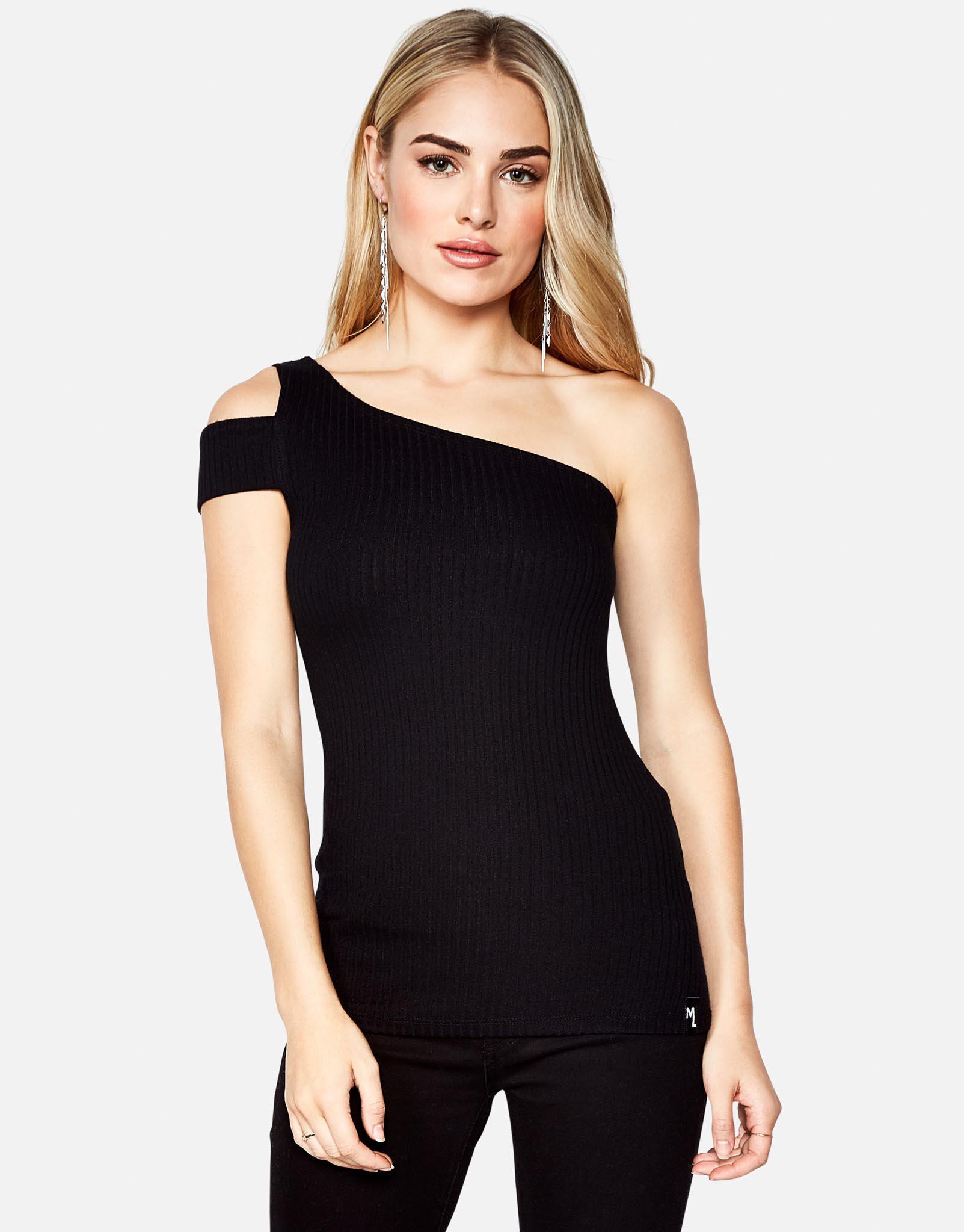 Michael Lauren Synthetic Wren One Shoulder Tank in Black Lyst