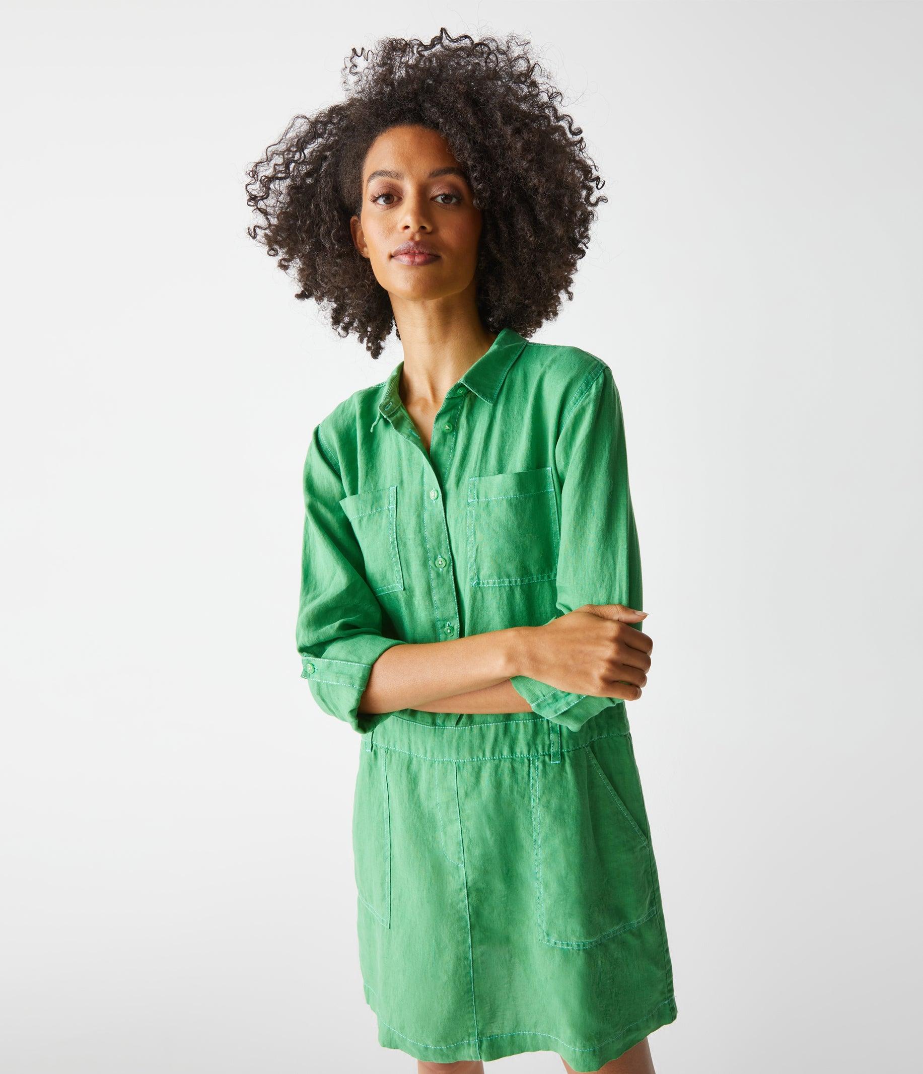 Michael Stars Pilar Linen Shirt Dress in Green Lyst