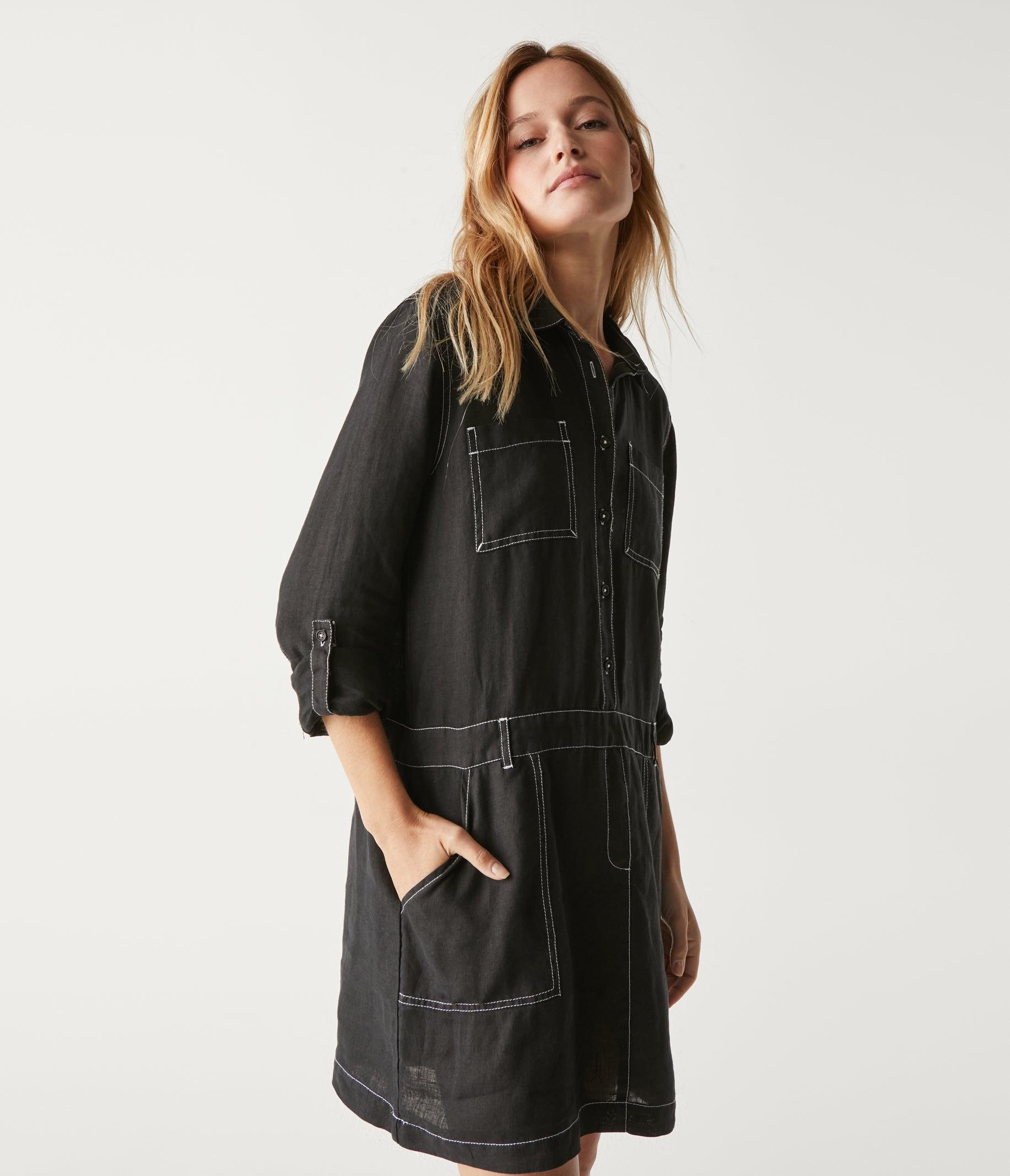 Michael Stars Pilar Linen Shirt Dress in Black Lyst