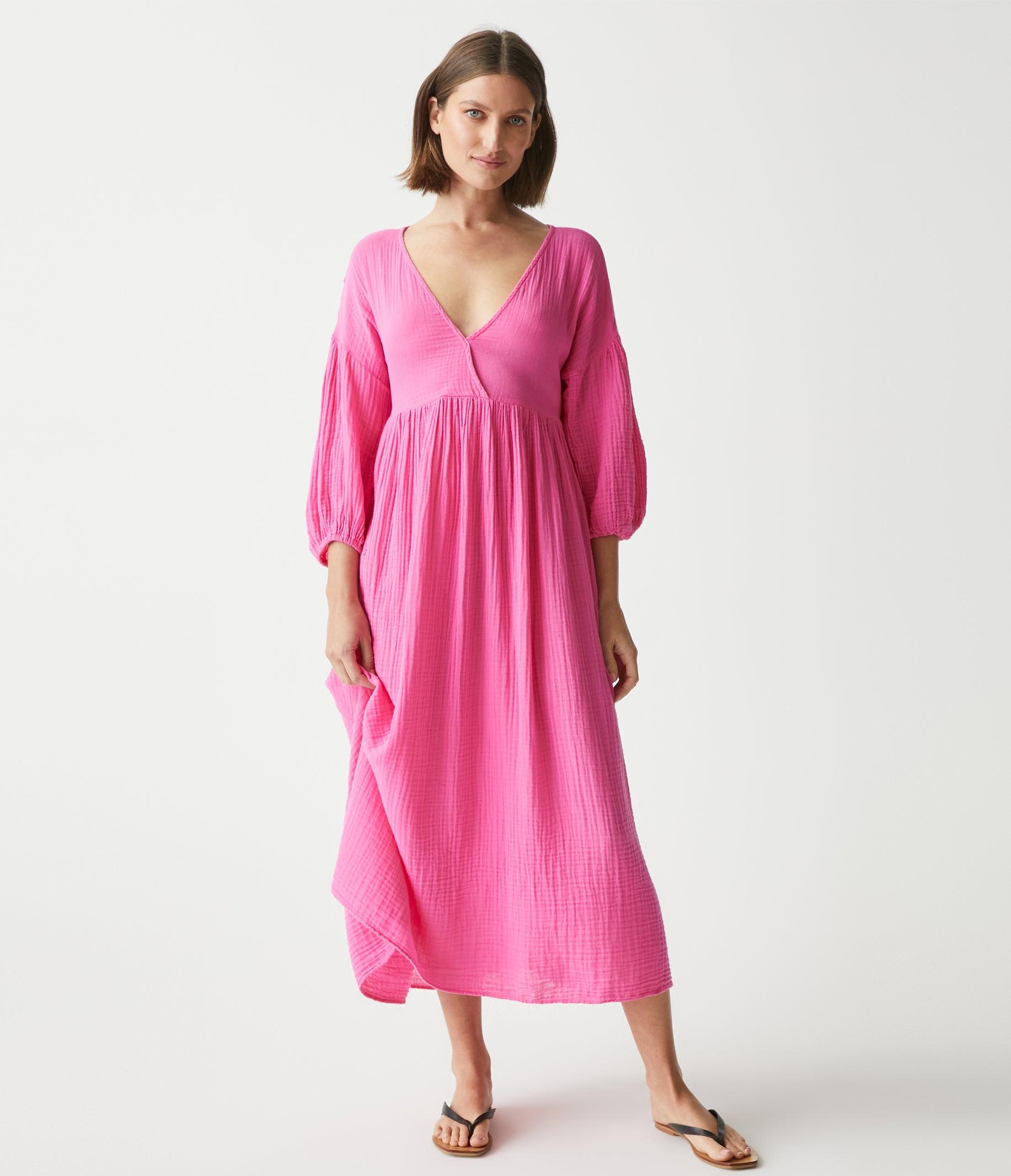 Michael Stars Isabella Gauze Midi Dress in Pink | Lyst