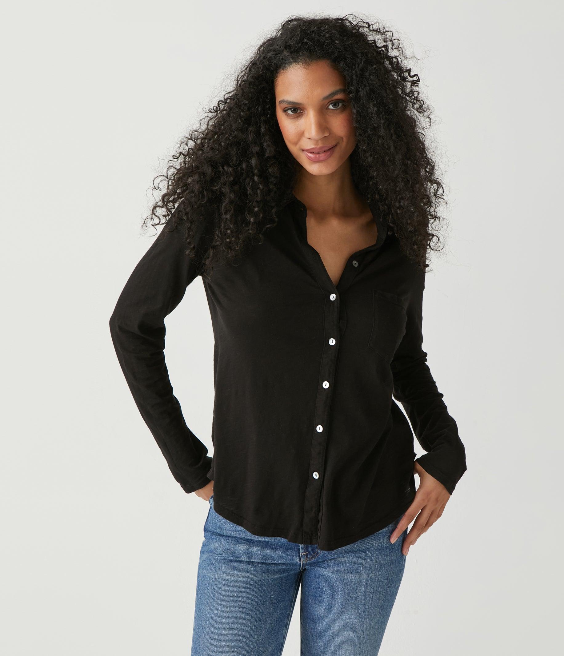 Michael Stars Ayla Button Down Knit Shirt in Black Lyst