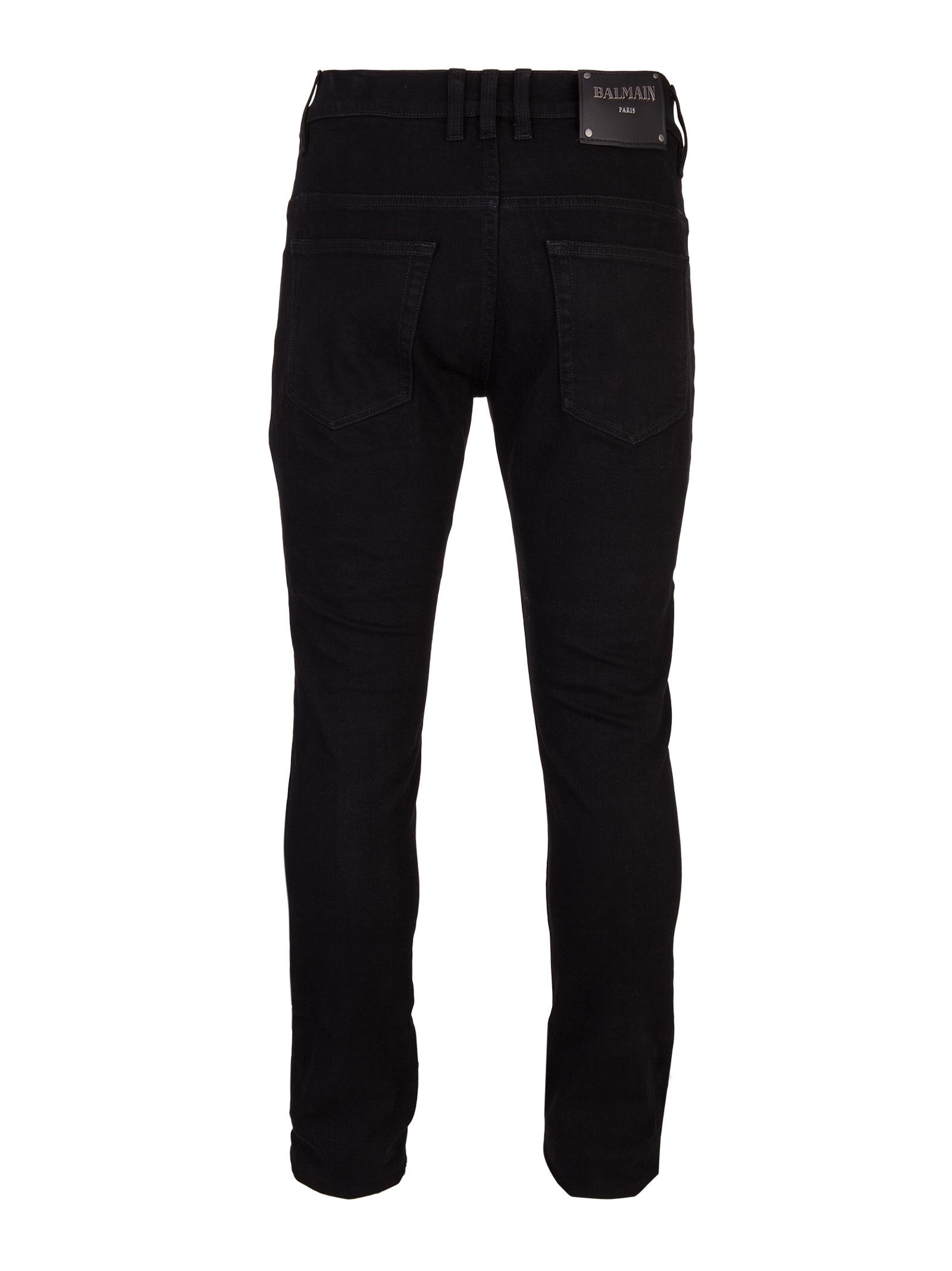 Balmain Black Cotton Blend Jeans With Five Pockets And Brand Logo Patch ...