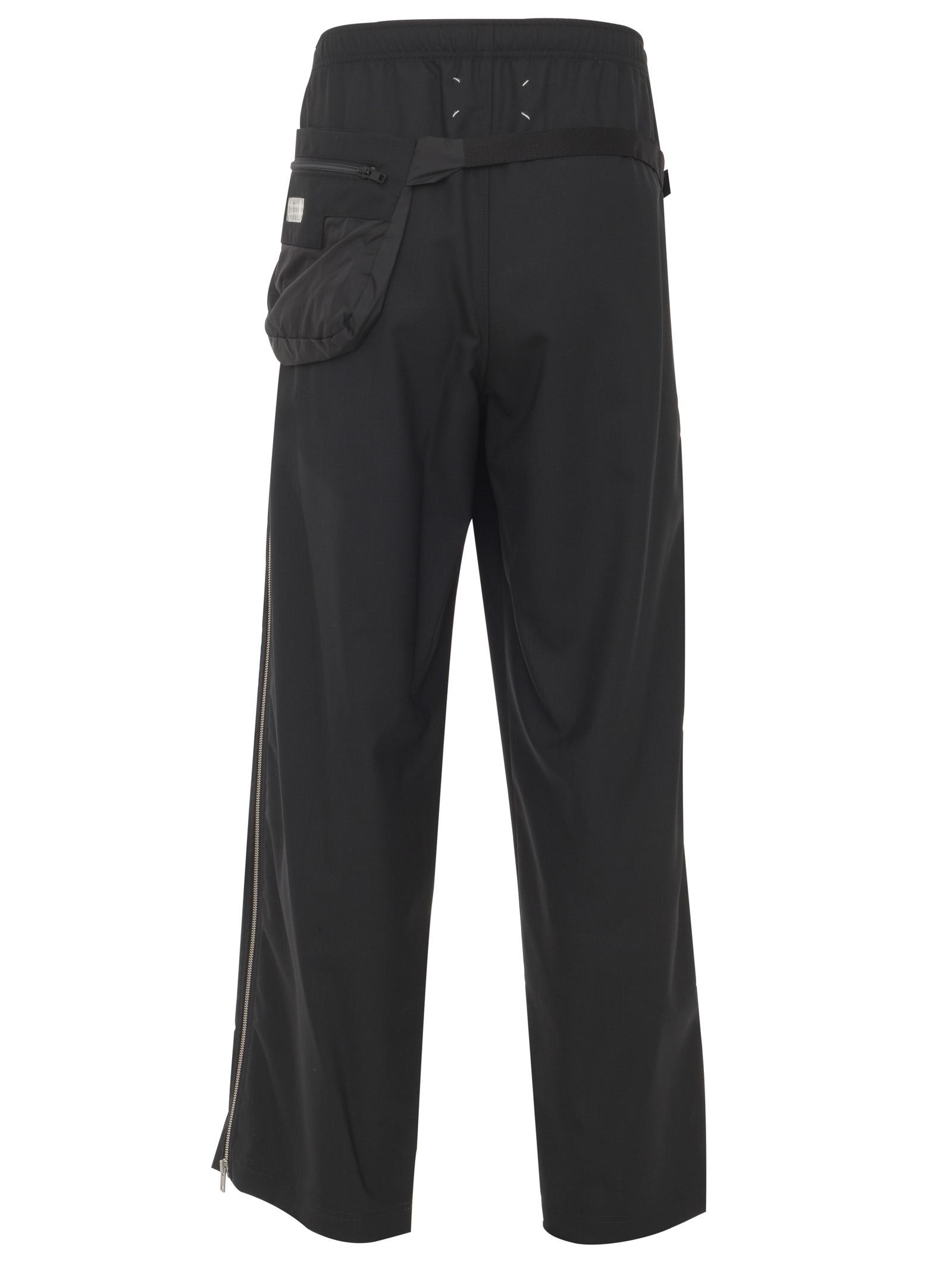 Maison Margiela Black-wool Trousers With Side Bumbag, Elasticated
