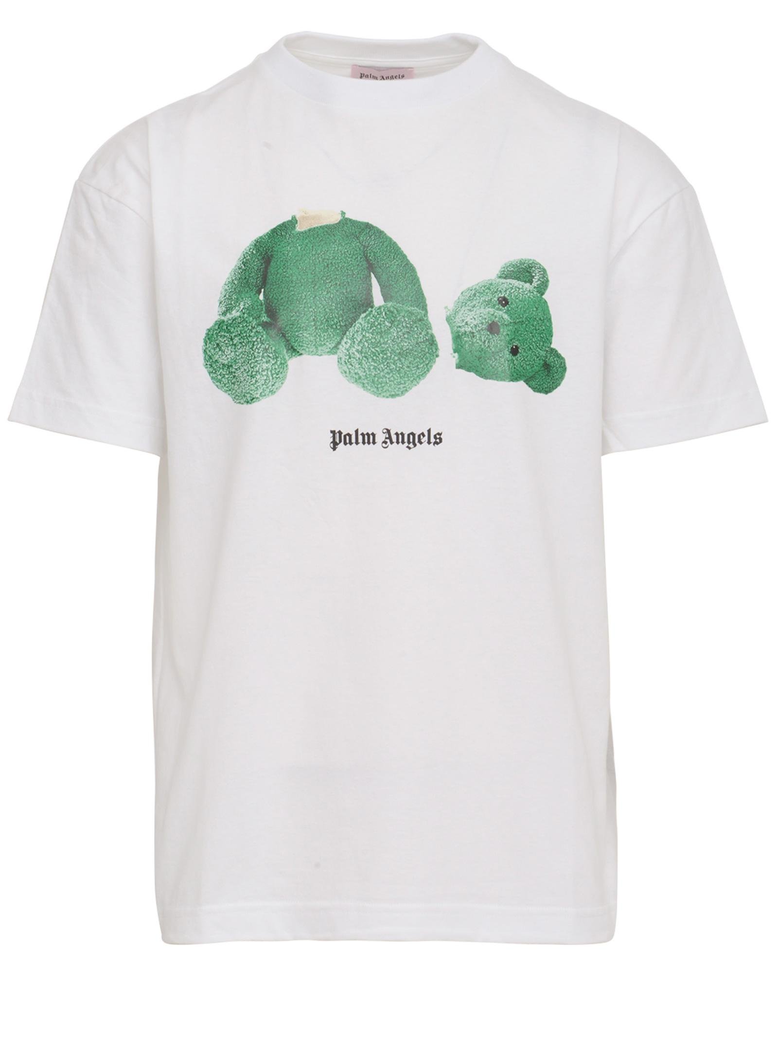 Palm Angels White Kill The Bear Cotton T-shirt With Green Teddy
