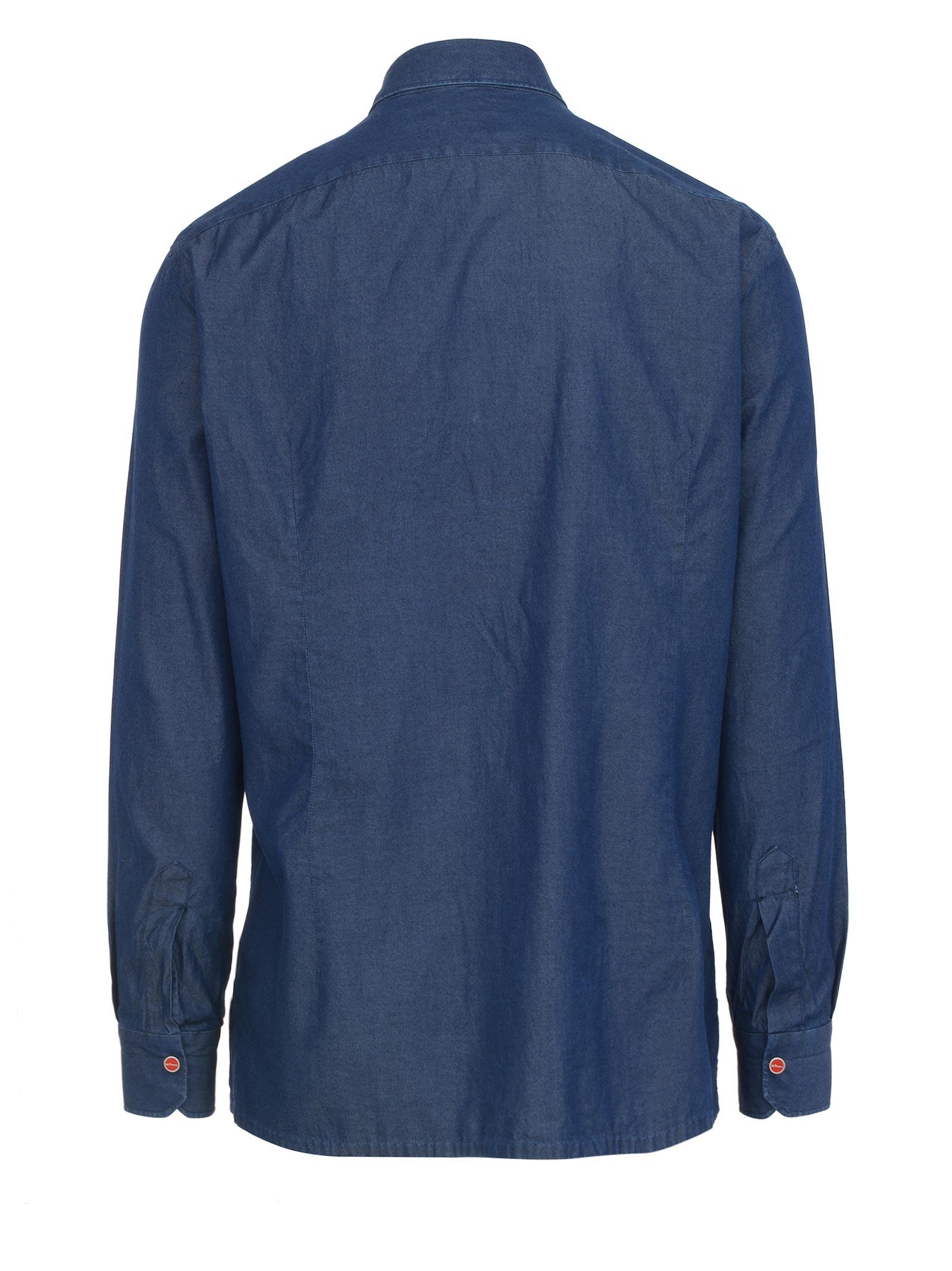Kiton Blue Denim Shirt With Logoed Red Buttons And Patch Pocket On The  Chest. for Men | Lyst