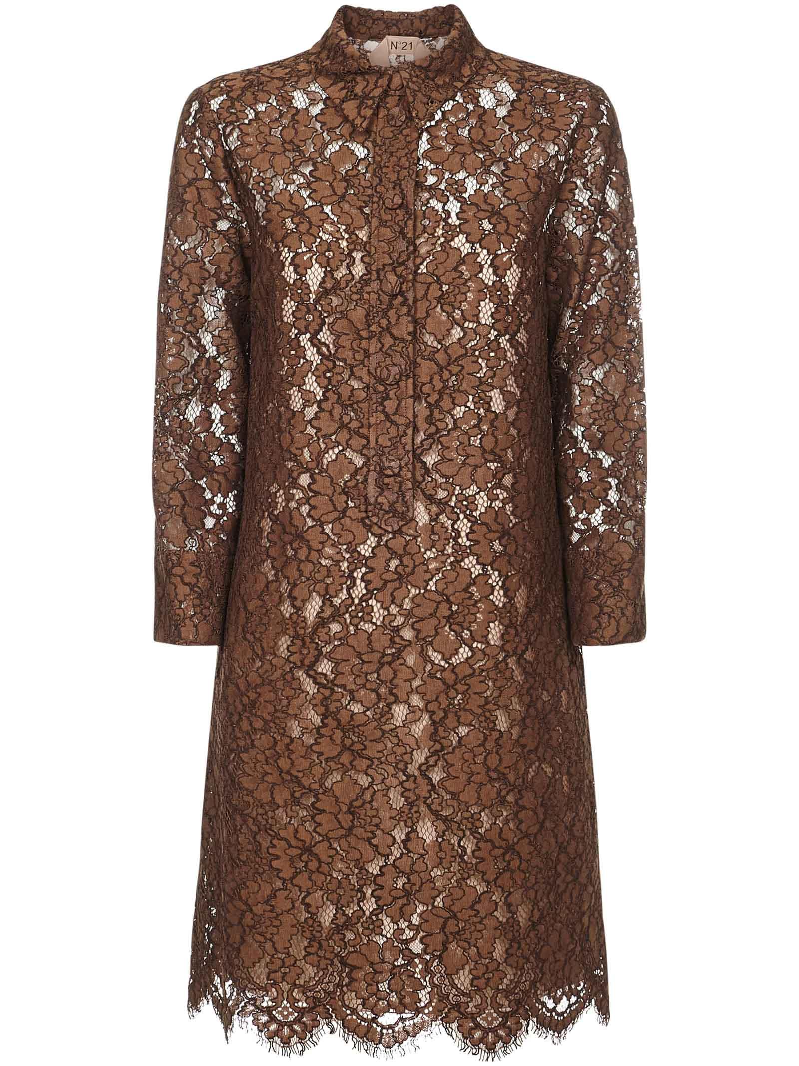 N°21 Lace Mini Dress in Brown - Lyst