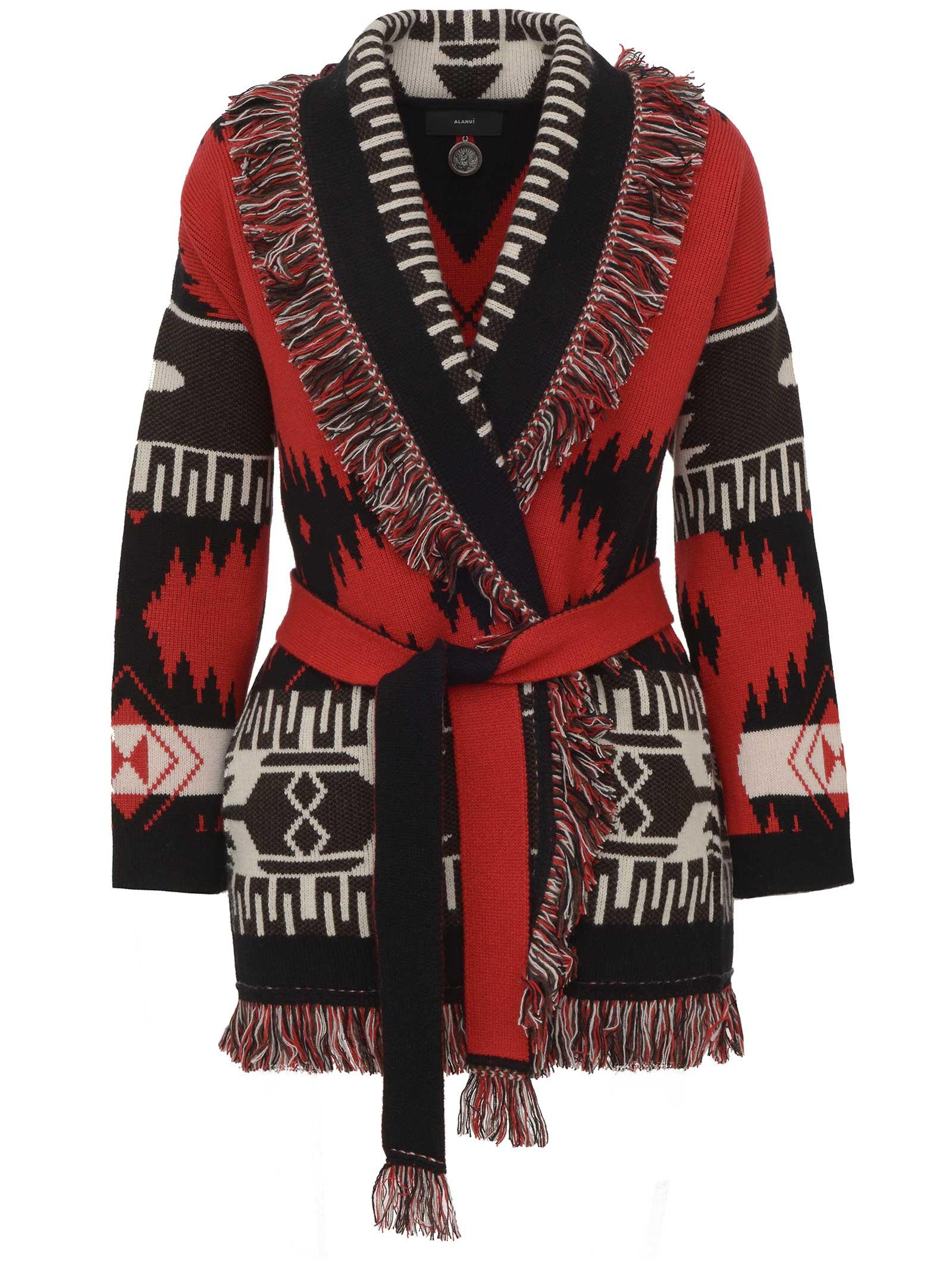 Alanui Black And Red Icon Cashmere Cardigan With Shawl Collar