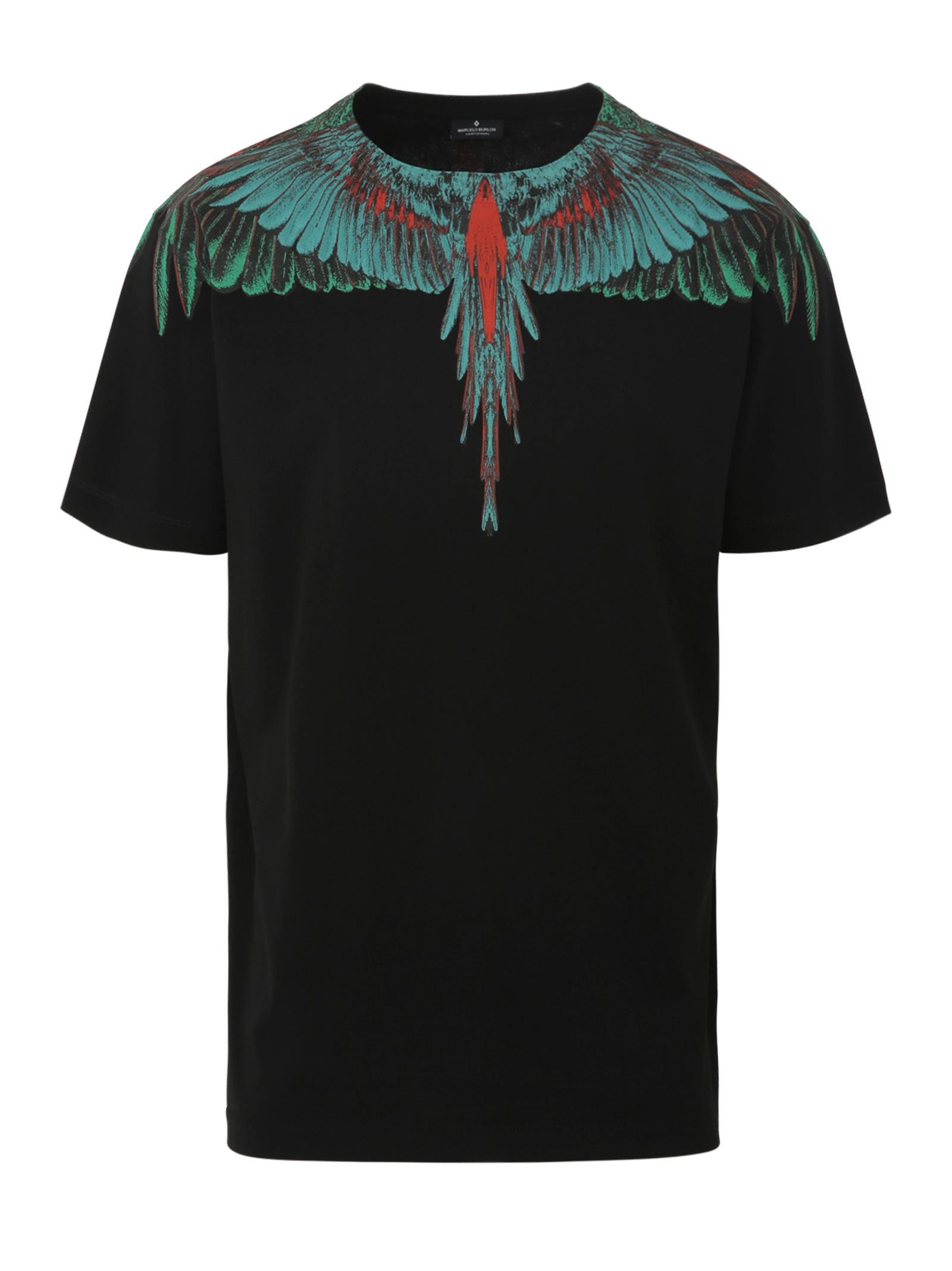 T-shirt nera regular fit Green Wings in cotone con ali sulle spalle e  intorno al collo. da Uomo di Marcelo Burlon in Nero | Lyst