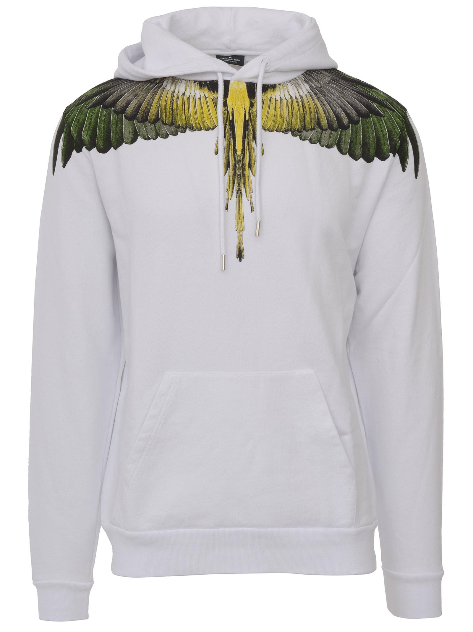 Marcelo Burlon Cotton Yellow Wings White Sweatshirt With Hood And Colored  Print On The Shoulders. for Men - Lyst