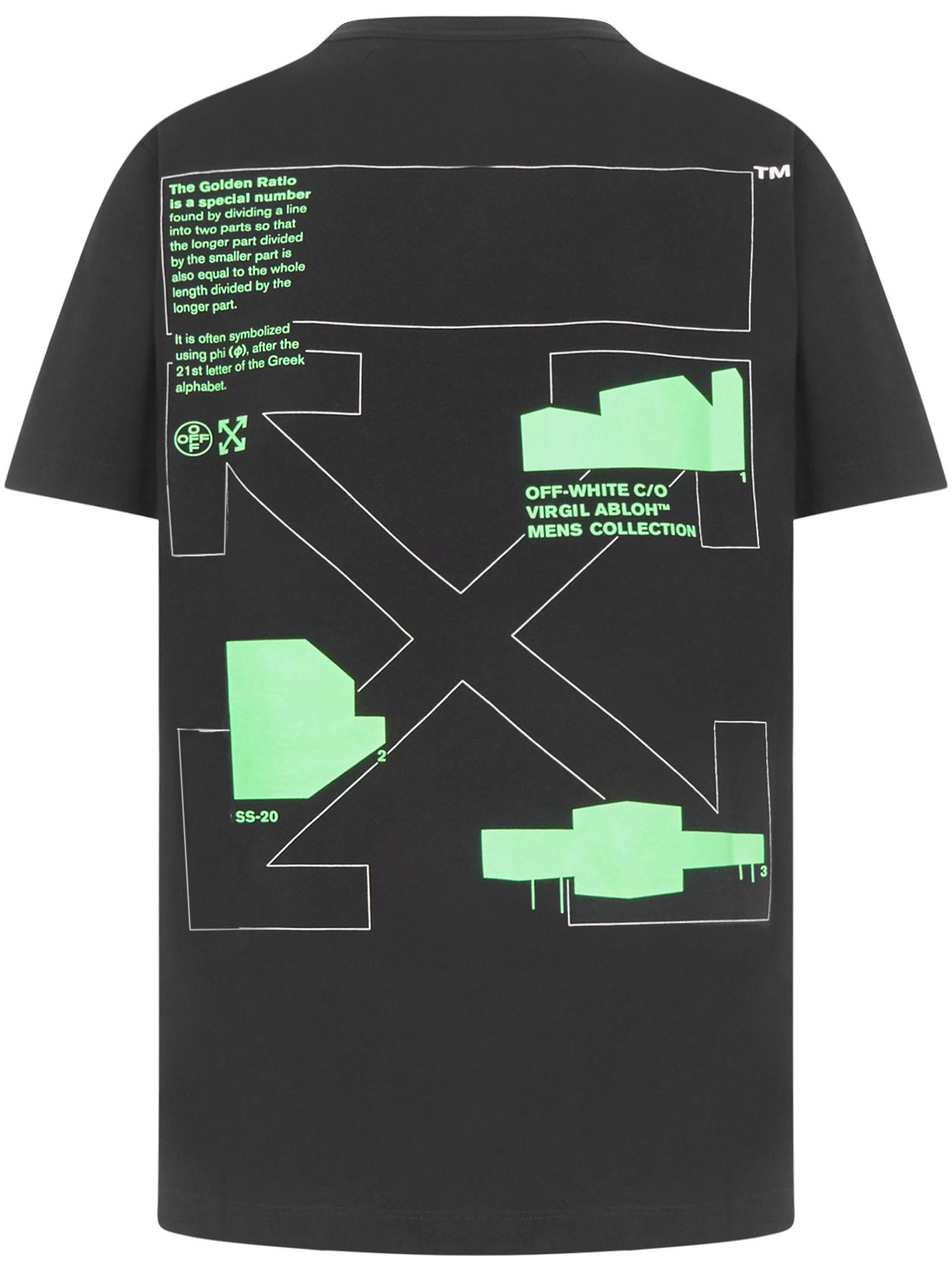 Off-White c/o Virgil Abloh Arch Shapes Slim Fit T-shirt In Black Cotton With Fluo Green On The Front And Back. for Men