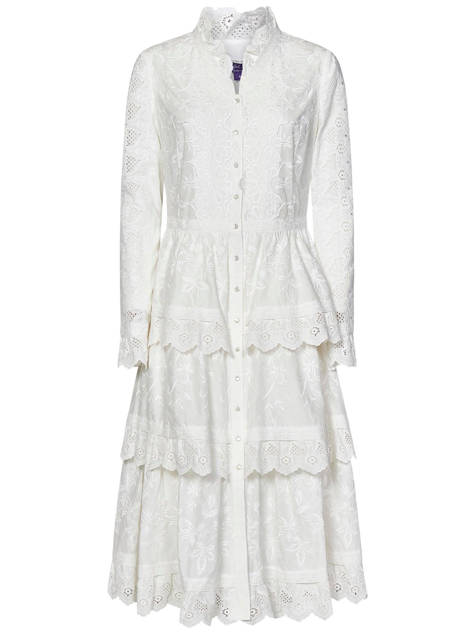 RALPH LAUREN MIDIワンピース WHITE LACE SLEEVE Ralph Lauren Stella Midi Dress in White | Lyst