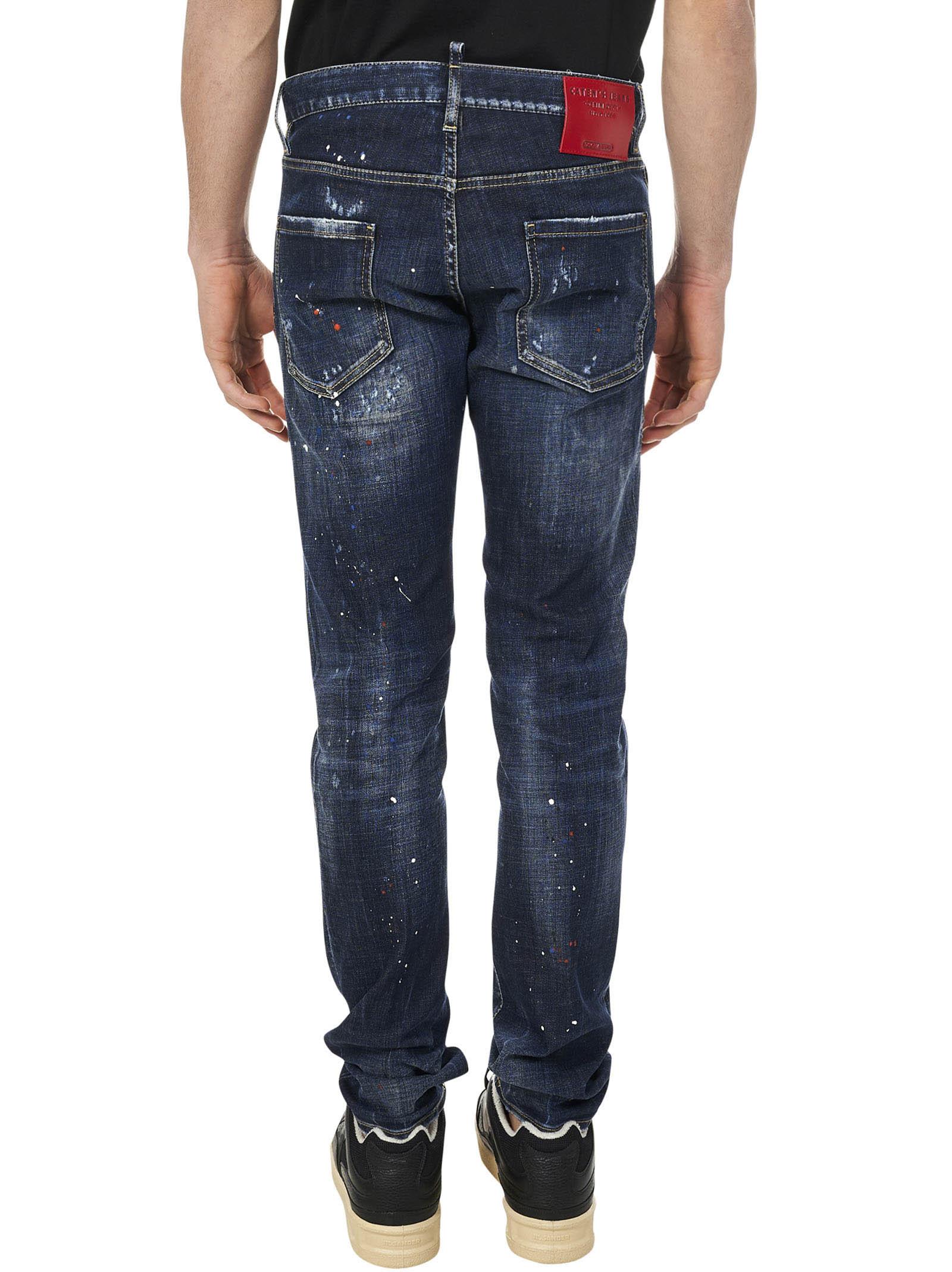 DSquared² Denim Dark Ripped Red & Blue Spots Wash Cool Guy Jeans 