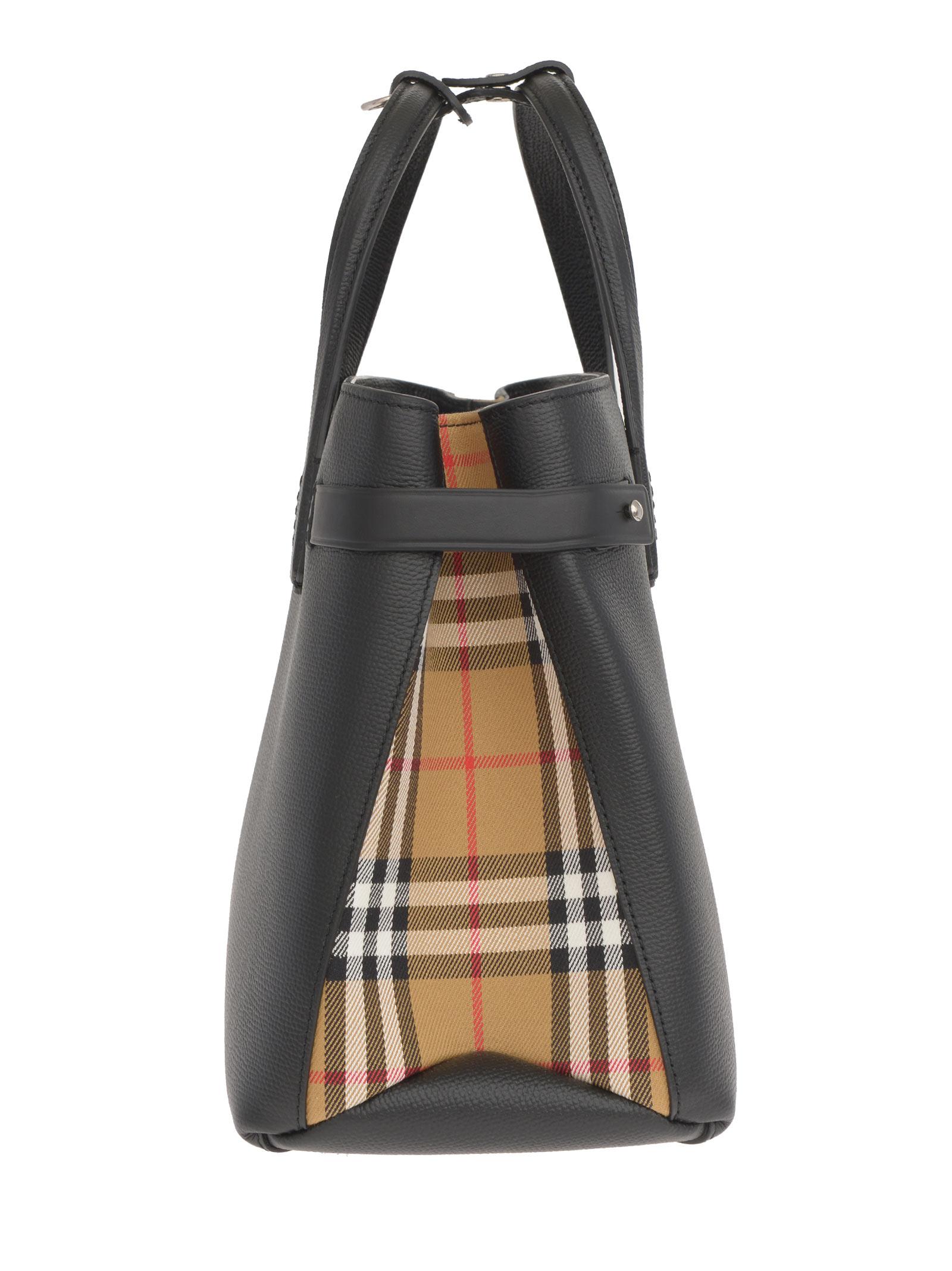 Burberry Medium Banner Shoulder Bag In Grainy Black Leather With Checkered  Side Panels. | Lyst