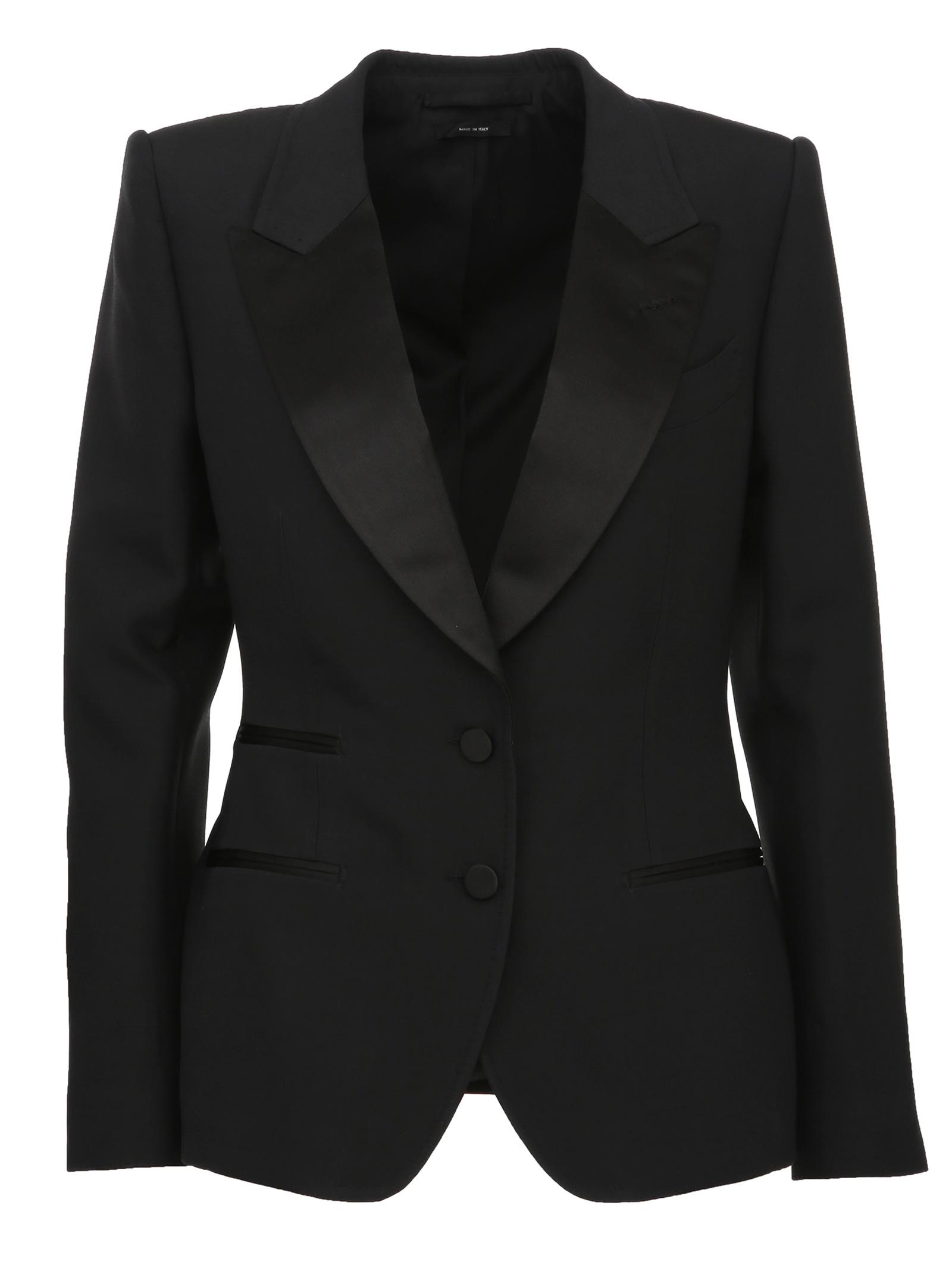 Tom Ford Black Waisted Blazer In Wool And Silk With Satin Lapels ...