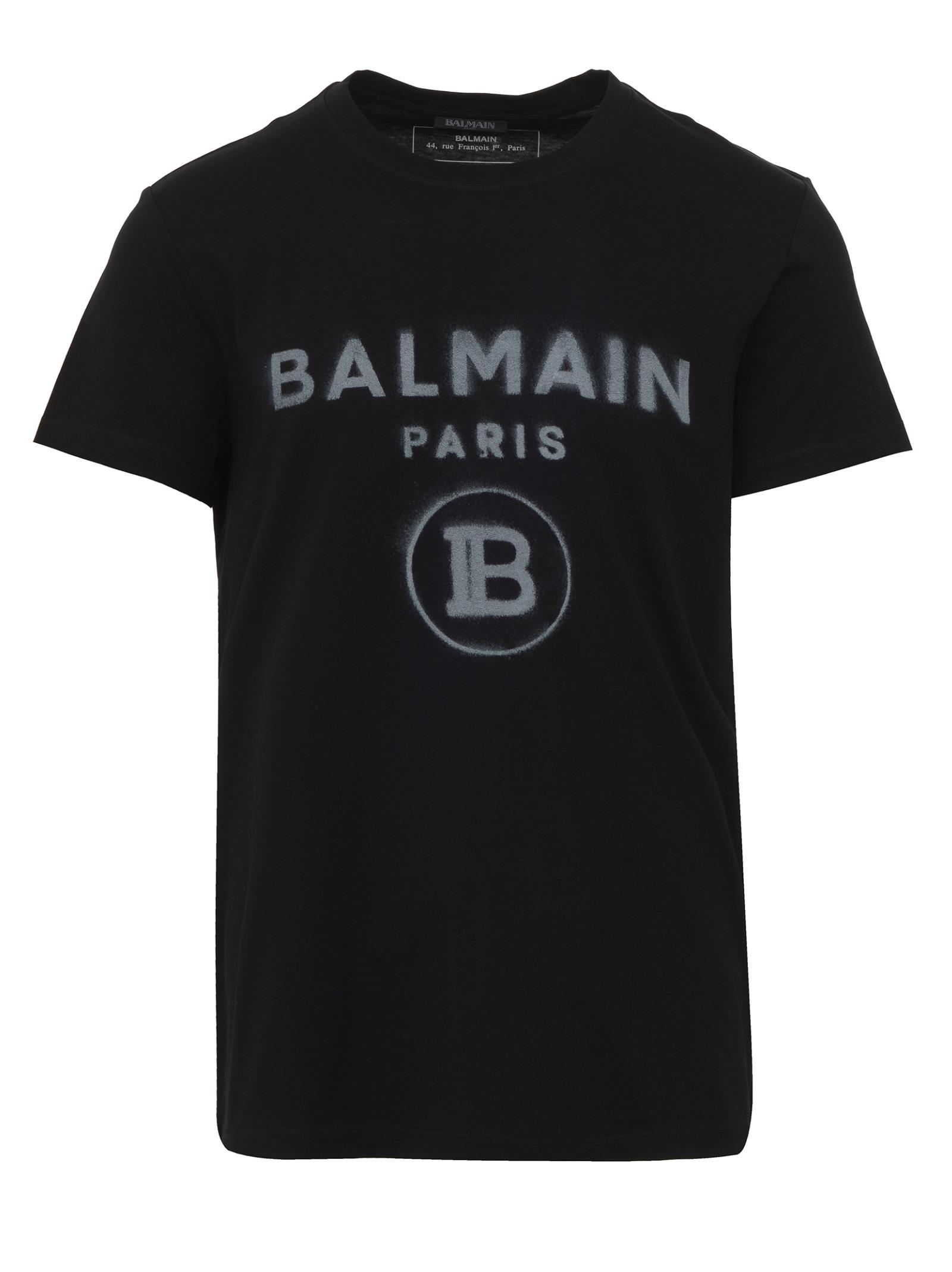 Balmain Regular-fit T-shirt In Black Cotton With Spray-effect Logo ...