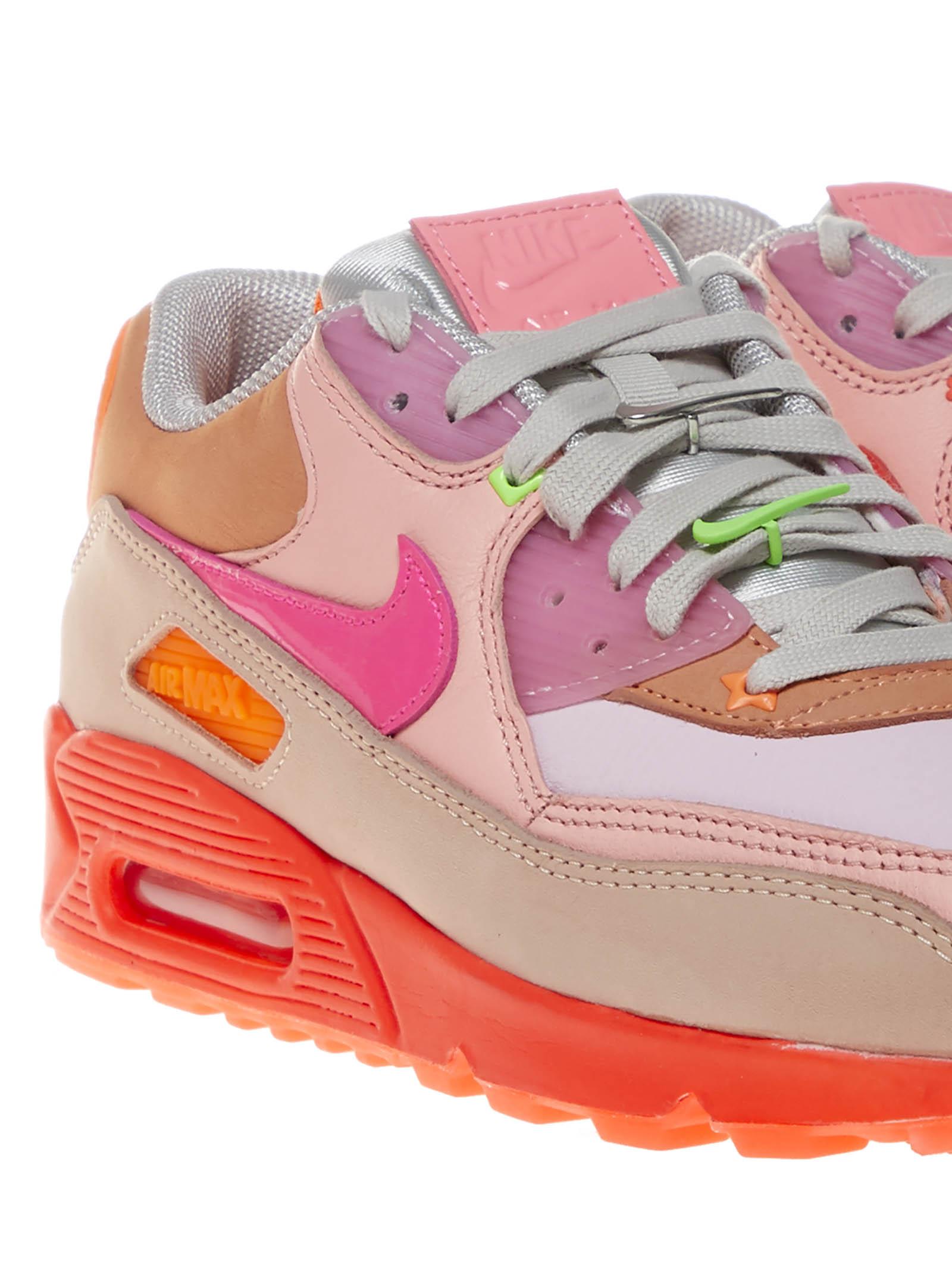 Nike Leather Pink And Orange Air Max 90 Sneakers With Layered Design And  Integrated Air Technology. | Lyst