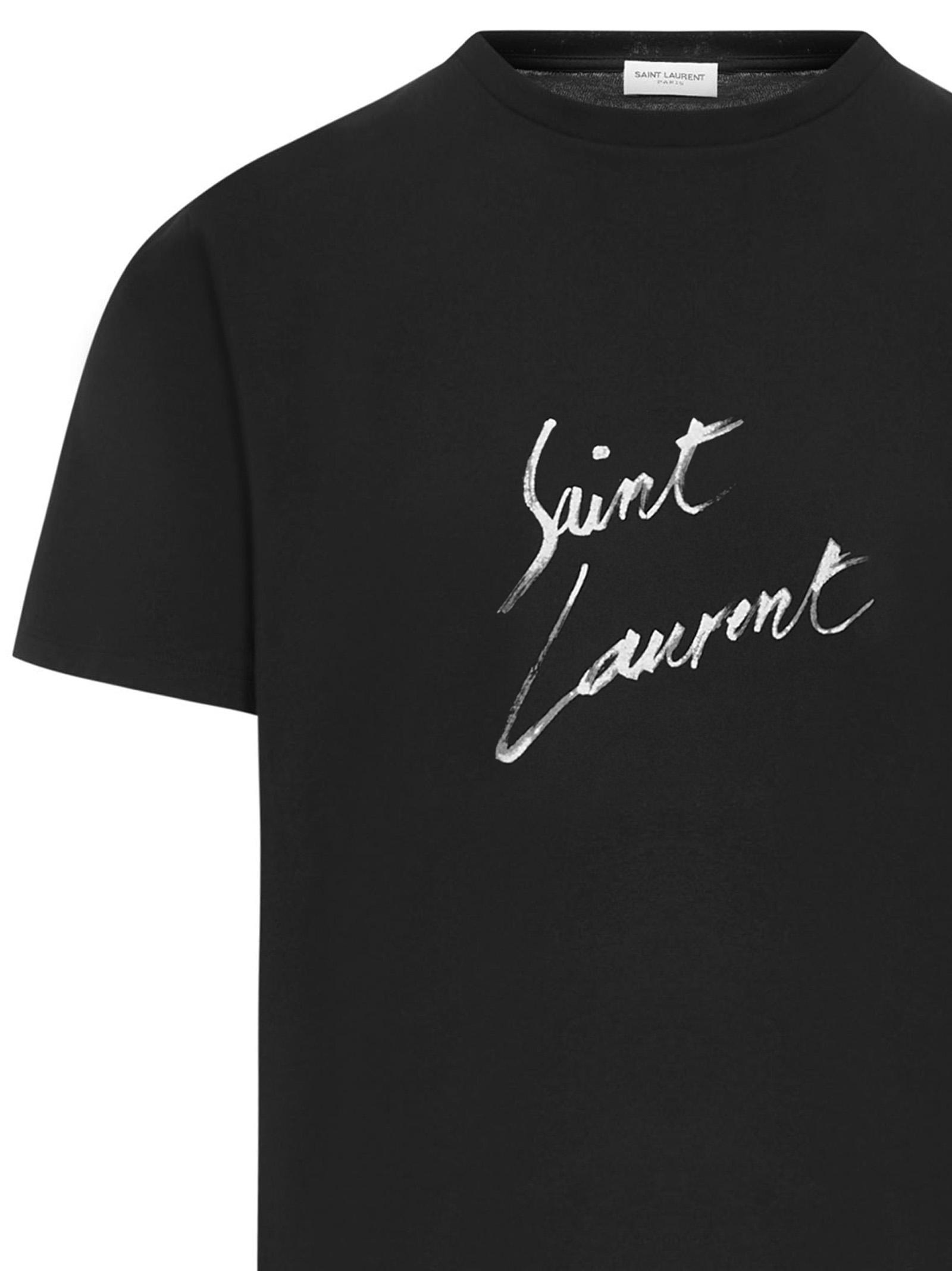 Saint Laurent Cotton Signature T-shirt in Black for Men - Lyst