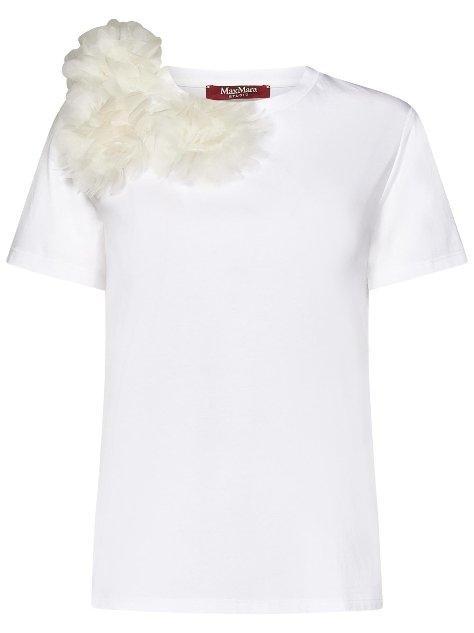 【Max Mara Studio】SUGHERO 刺繍入り ジャージー Tシャツ Max Mara Studio Sughero T-Shirt in White | Lyst