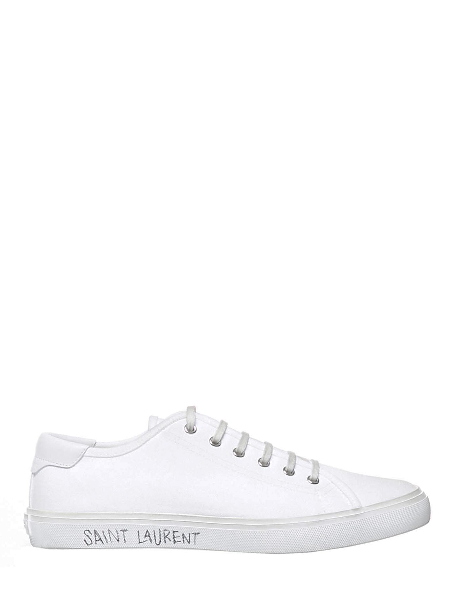Saint Laurent White Malibu Canvas Sneakers With Leather Details And ...