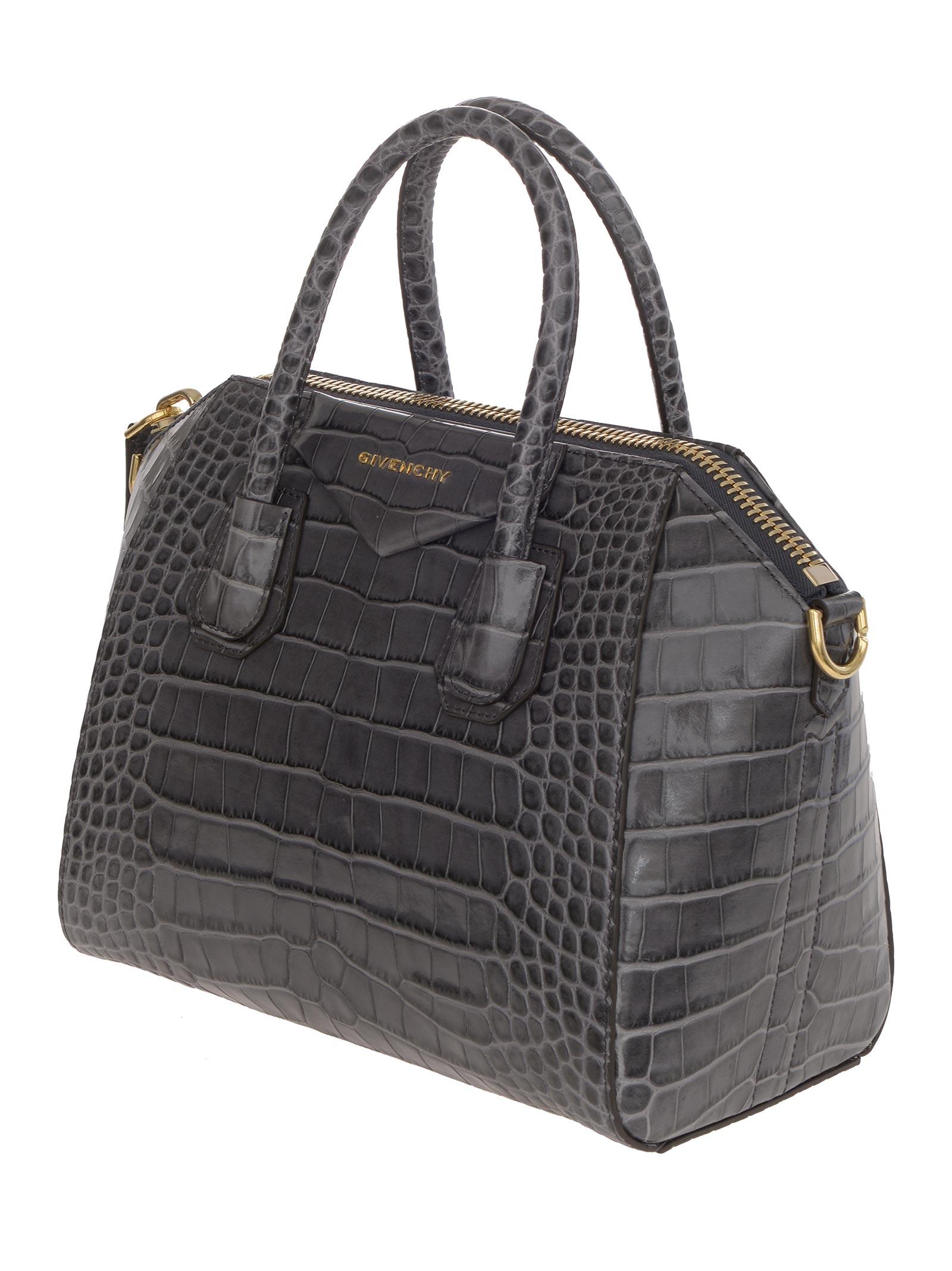Givenchy *icon Antigona Hand Bag In Printed Crocodile Grey Shiny