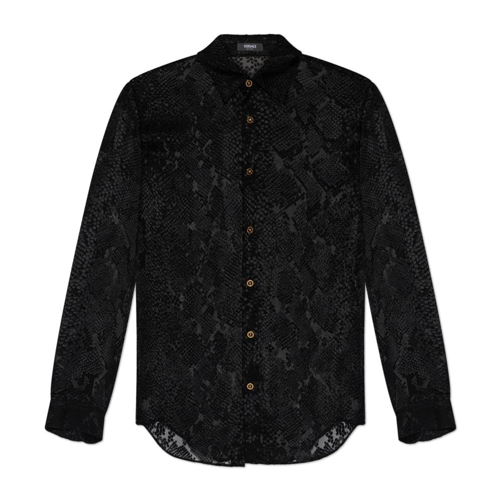 chorus black dress 80s Versace Woven Gray Shirt | L