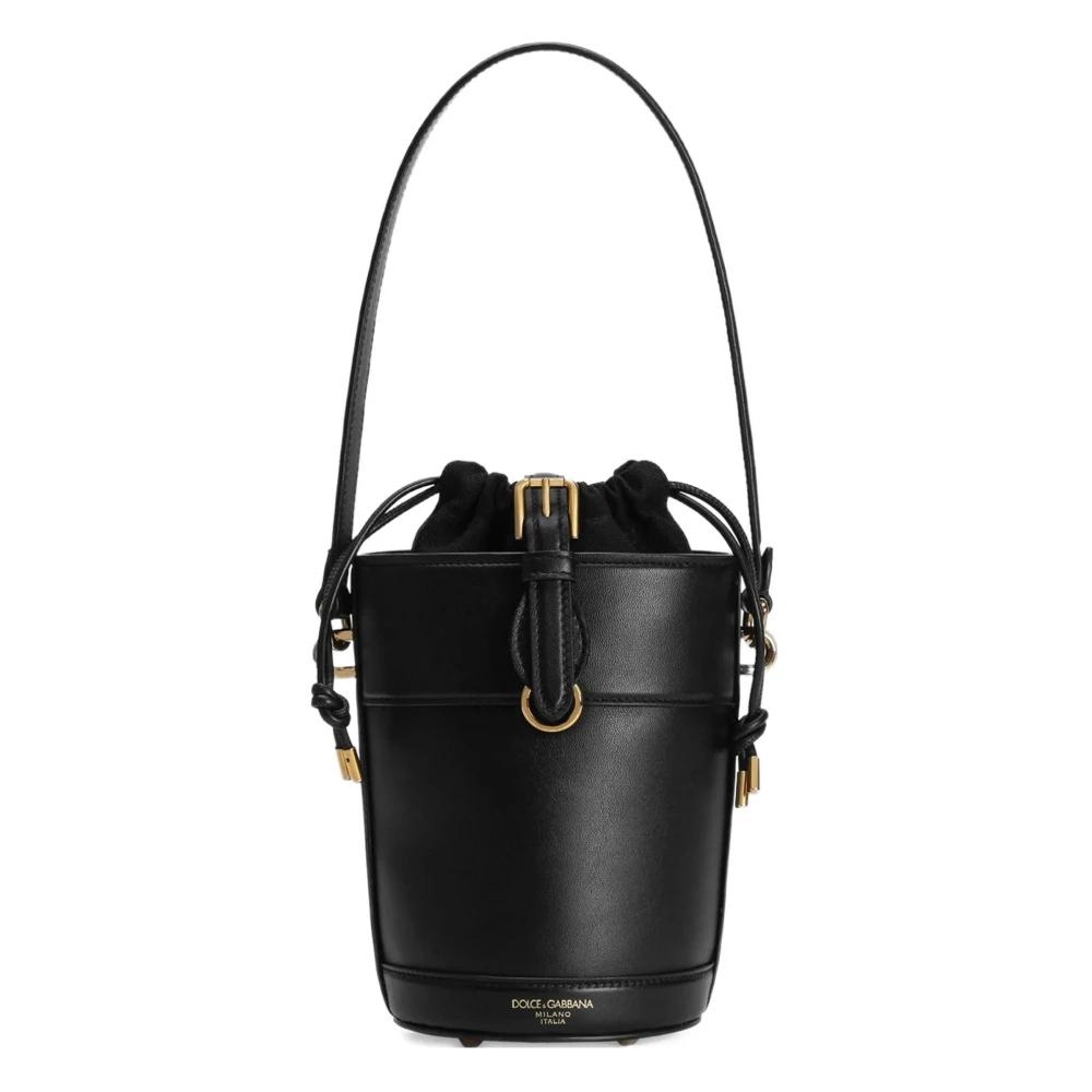 Dolce & Gabbana Black Leather Bucket bag with Gold Accents Dolce & Gabbana DG logo black leather bucket bag  main image 3
