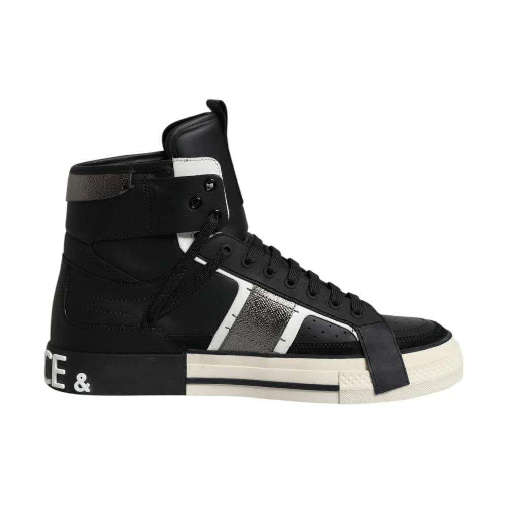 【VIP価格】DOLCE & GABBANA Black White Leather High Tops Dolce & Gabbana Women's Black & White Canvas & Leather High