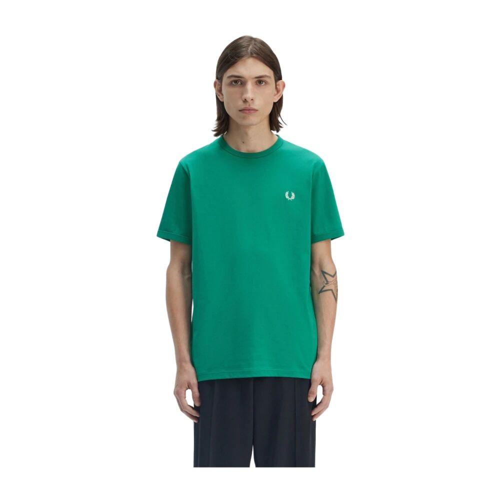 Tシャツ・カットソー FRED PERRY Men T Shirts FPM458054 X88 GREEN Embroidered T-Shirt - Olive Mint | Men's T-Shirts | Designer