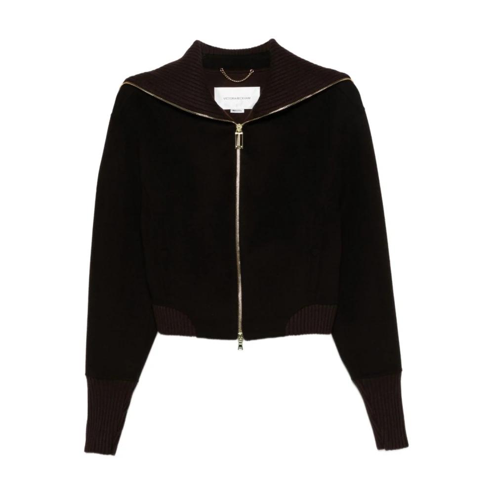 ジャケット Victoria Beckham Brown zip-up cardigan Victoria Beckham Brown zip-up cardigan – Lord & Taylor