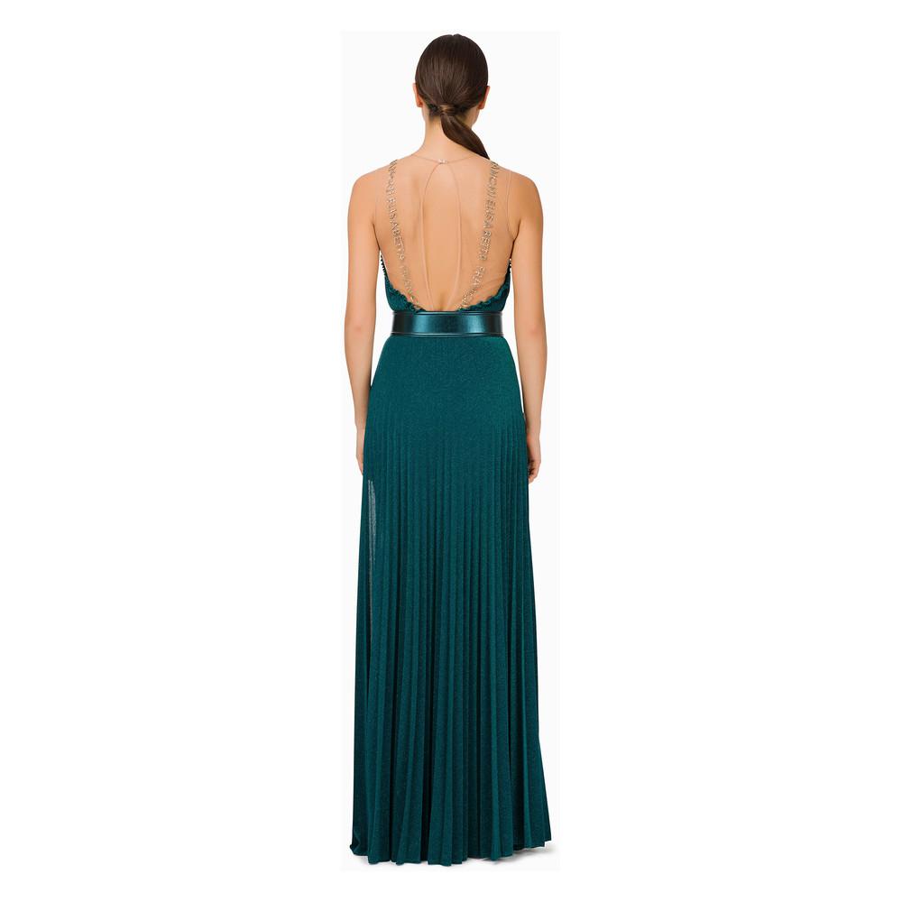 Abito lungo plissettato con cintura di Elisabetta Franchi in Verde | Lyst