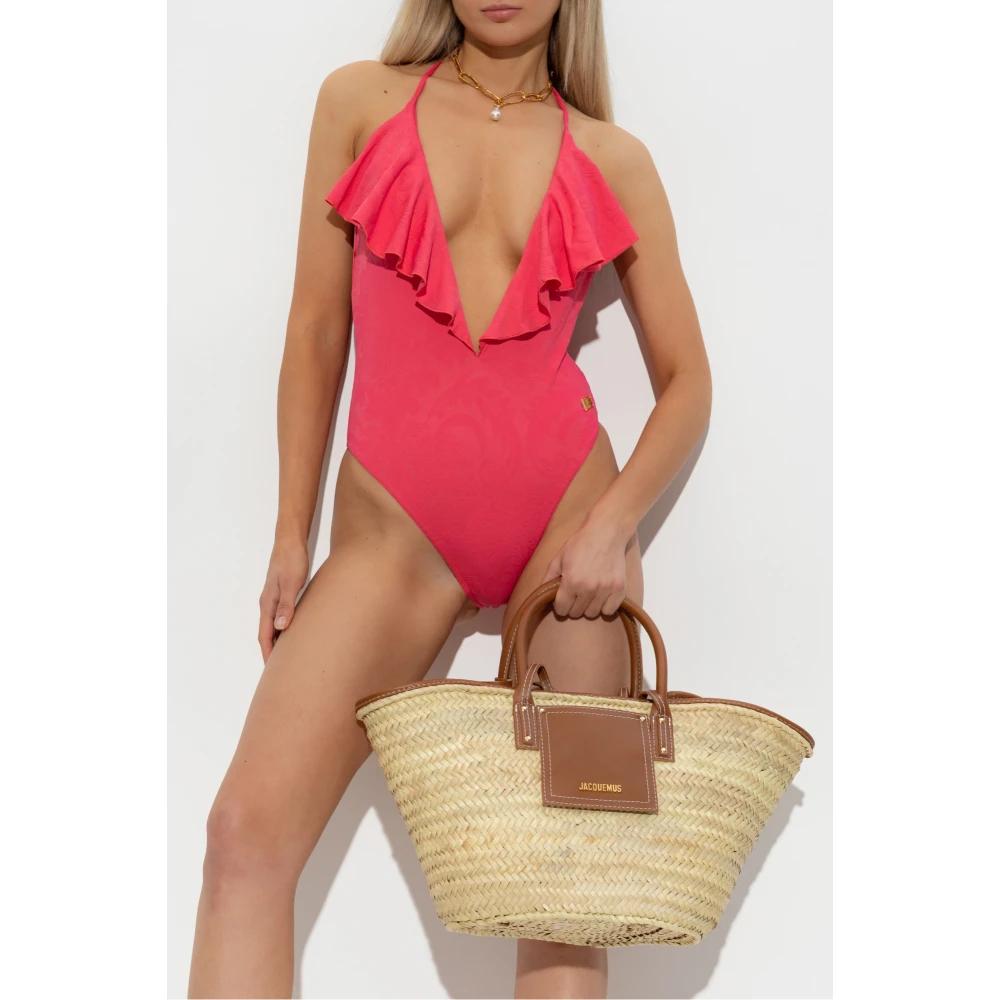 BALMAIN 関税送料込 ピンク ロゴ ワンピース水着 NWT Balmain x Barbie Logo Scoop Neck Open Back One-Piece