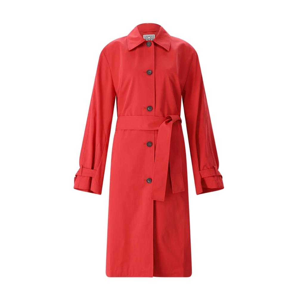 Trench Coat Rouge Femme Cache Cache - Taille 36, Coton Doublé, Style Classique Avec Ceinture