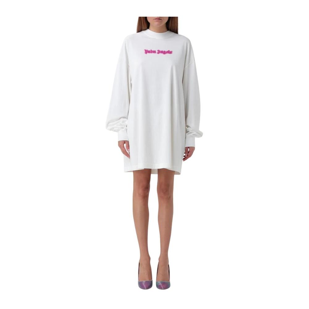 ワンピース Palm Angels Lurex knit mini dress with monogram Palm Angels Lurex Knit Mini Dress With Monogram In Off White
