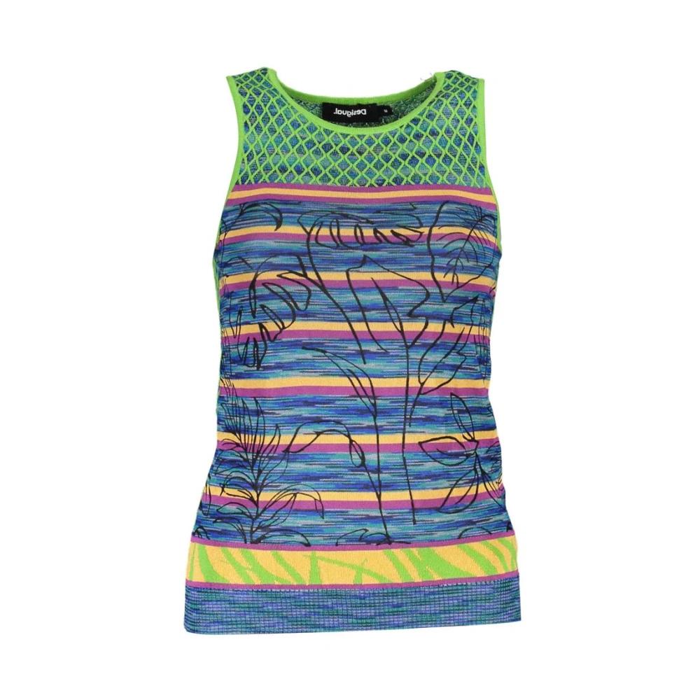 Débardeur Desigual XS Vert à Motifs Fleurs, Strass Et Dentelle - Occasion Très Bon état