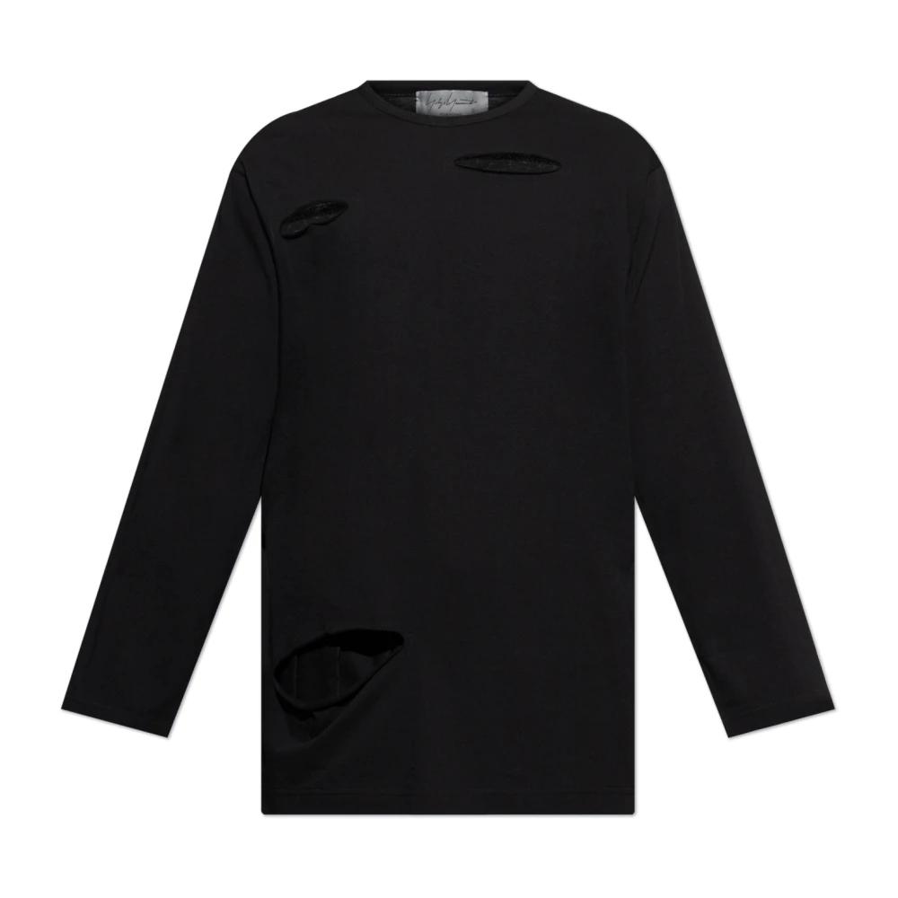 Tシャツ・カットソー Yohji Yamamoto JERSEY DESIGNED ROUND NECK LONG SLEEVE Yohji Yamamoto White Printed Long Sleeve T-Shirt Yohji Yamamoto