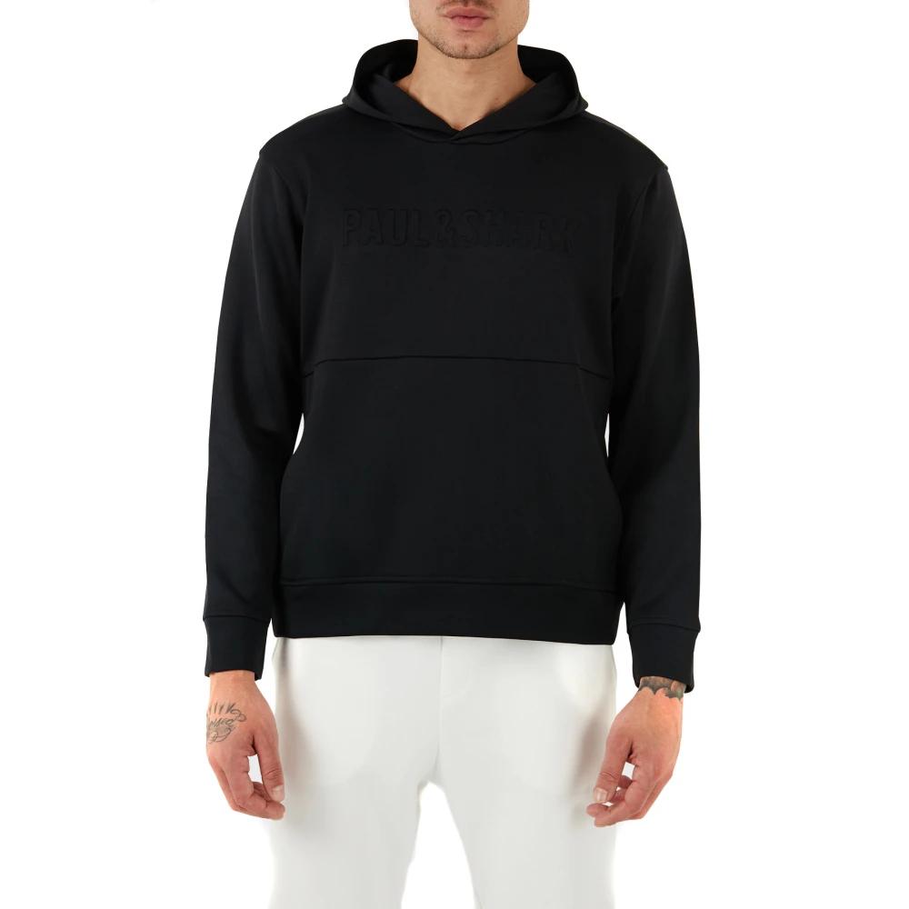 パーカー・フーディ PAUL  SHARK Men Hoodies 24411837 011 black Paul & Shark Men's Black Cotton Hoodie Sweatshirt with Print