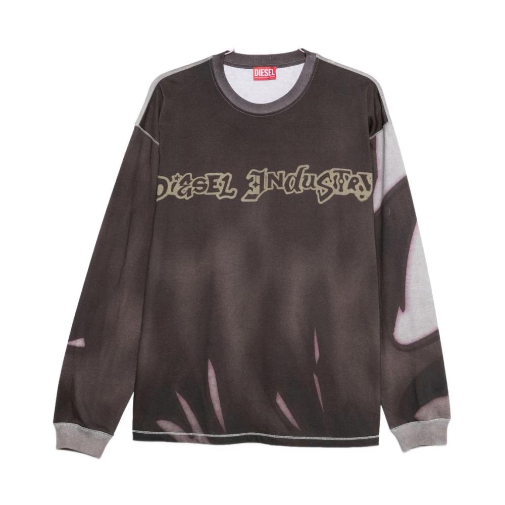 トップス DISEL 23awCollection Graphic Long Sleeve T-WASRIB Man: Long-sleeve T-shirt with smudged logo | Diesel