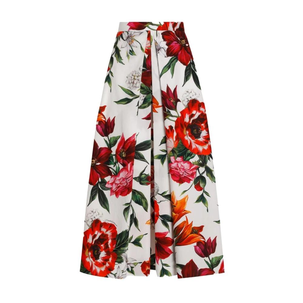 スカート DOLCE & GABBANA Woman Skirt Red F4C10THS5TQ HA5PB Flower-print pleated poplin skirt in Print for Women