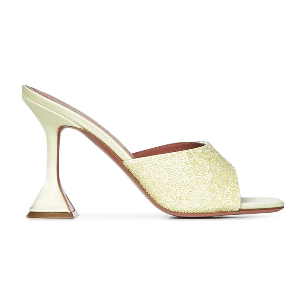 サンダル・ミュール AMINA MUADDI Pastel Yellow Leather Taylor Mules Lupita Glass 70 PVC mules in yellow - Amina Muaddi | Mytheresa