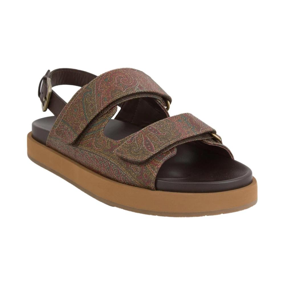 【関税・送料込み】ETRO SANDALS BROWN LEATHER SLIDES Etro Crown Me Leather Embellished Sandals in Beige