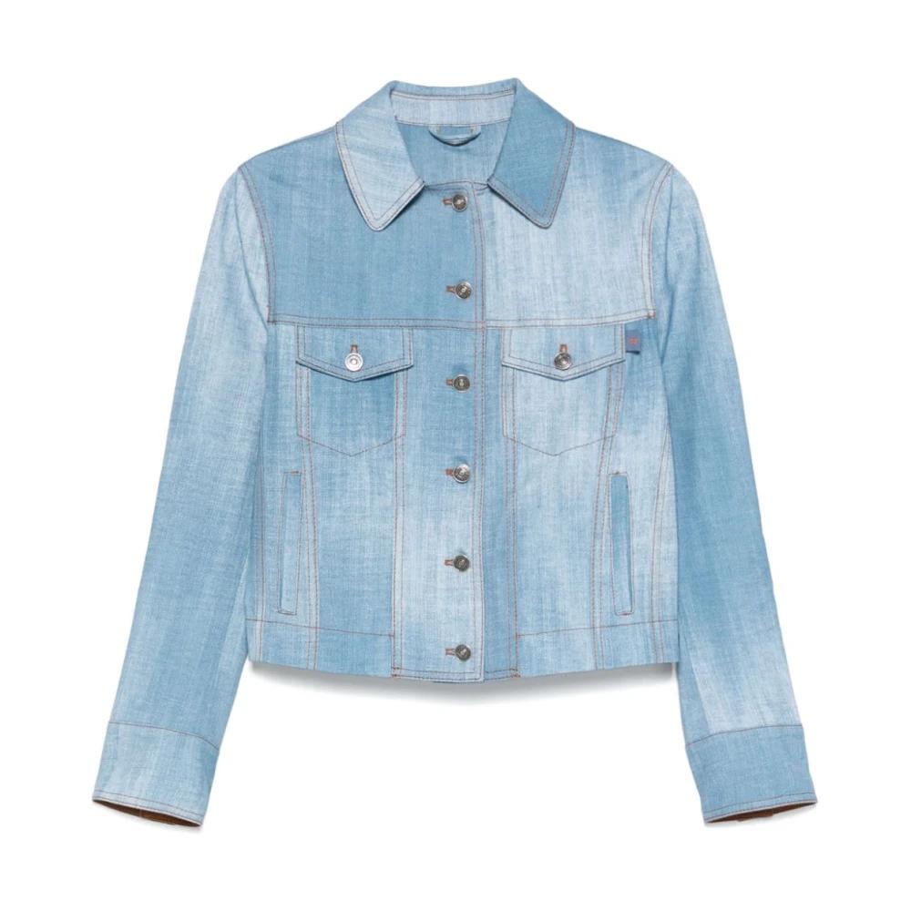 ジャケット ERMANNO SCERVINO DENIM-PRINT JACQUARD JACKET Ermanno Scervino Denim Double-breasted Jacket With Flower
