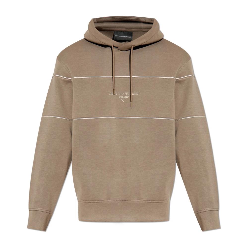 【EMPORIO ARMANI】 Men's Patterned Cotton Hoodie: ★ Beige Emporio Armani Hoodies for Men | Online Sale up to 45% off