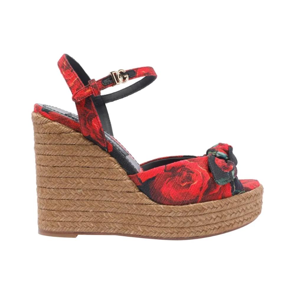 サンダル・ミュール DOLCE & GABBANA - WEDGE SANDALS WITH MAJOLICA EMBROIDERY Dolce & Gabbana Majolica-Print 90mm Embellished Wedge