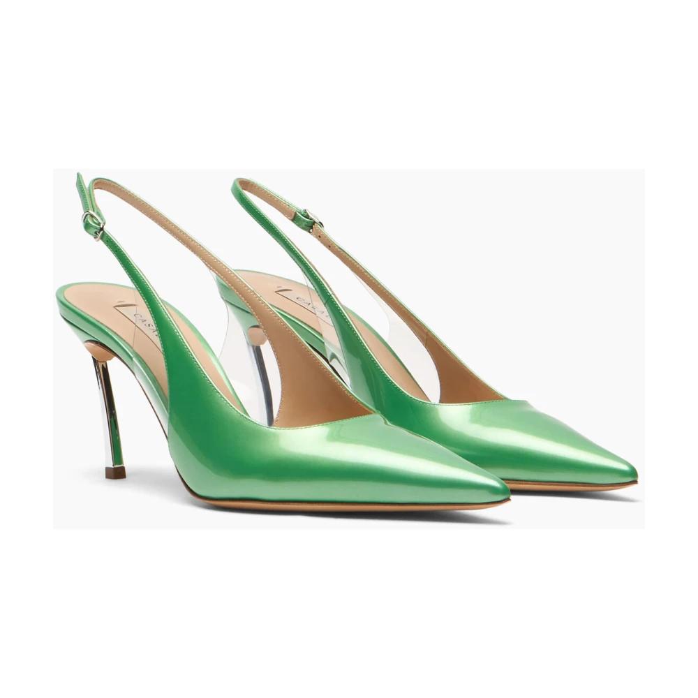 Chaussures à Talons Coulissant Casadei - Vert Métallisé Papillon - Taille US7 - Talon Bas