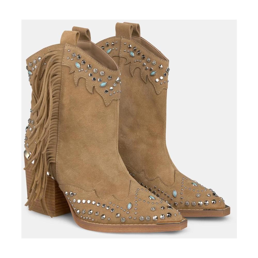 Botas De Tacón Alma En Pena Con Tachuelas Para Mujer Naranja/Rosa